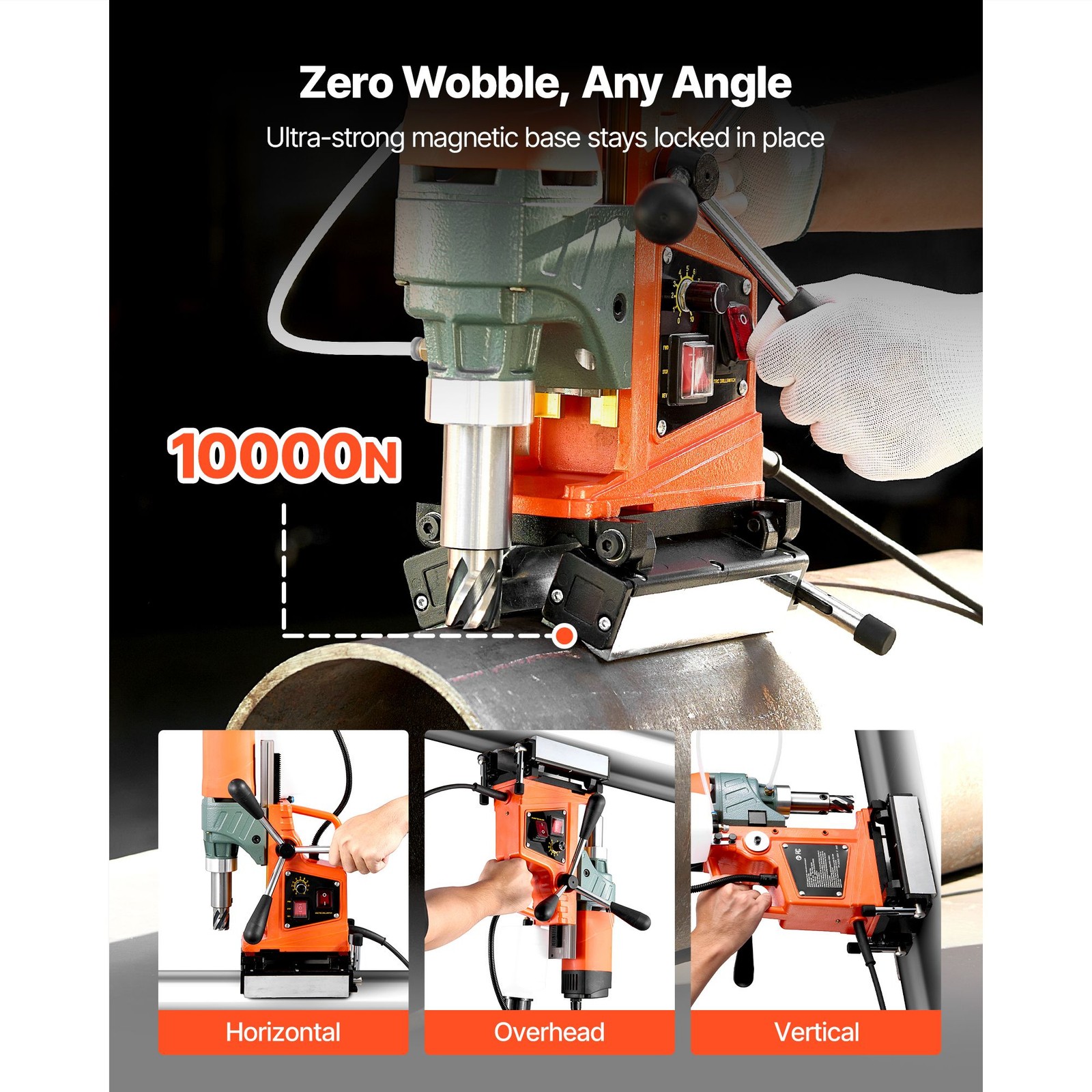 1400W Magnetic Drill Press 2in Bore 0-750 RPM Reversible Steel Base