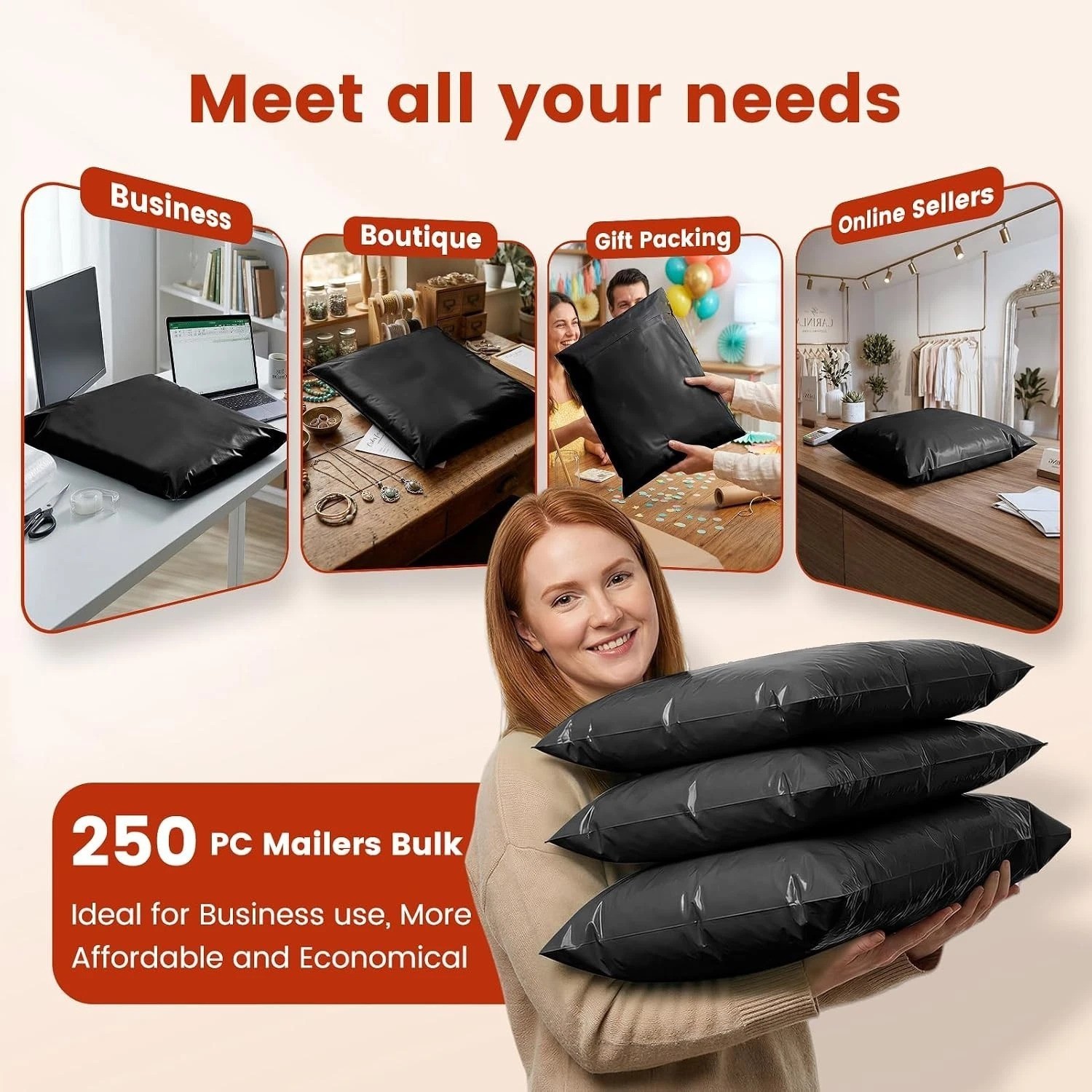 Poly Mailers 19×24 250PC Large Shipping Bags for Business Black | Heavy Duty …