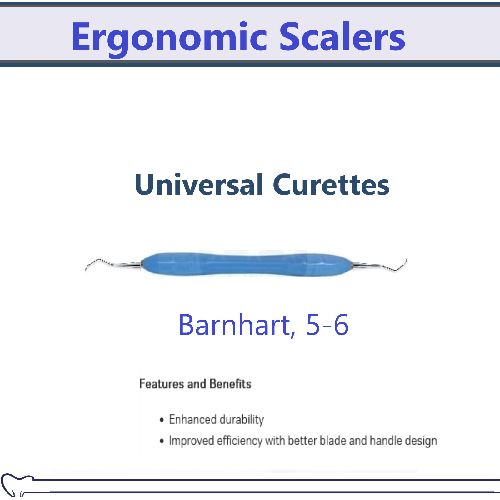 Dental Scalers Universal Curettes Barnhart, 5-6 Curette Scaler, Silicone Blue