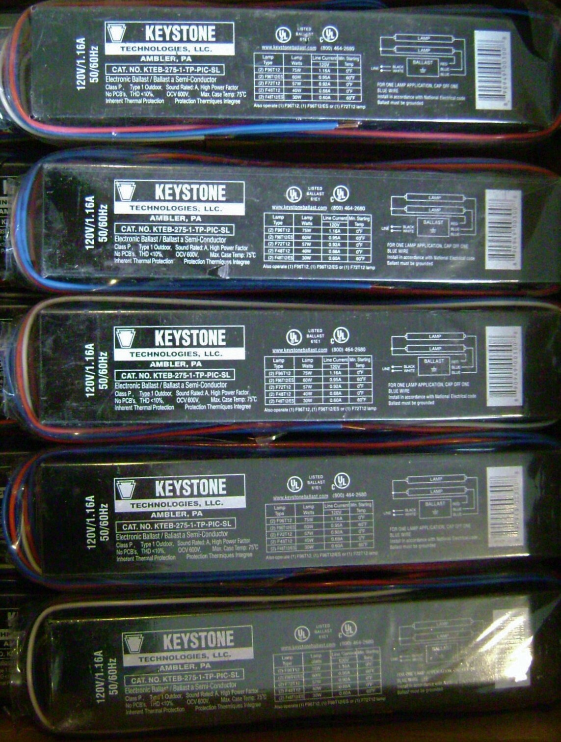 5x Keystone KTEB-275-1-TP-PIC-SL 120V Electronic Ballast F96T12, F72T12, F48T12