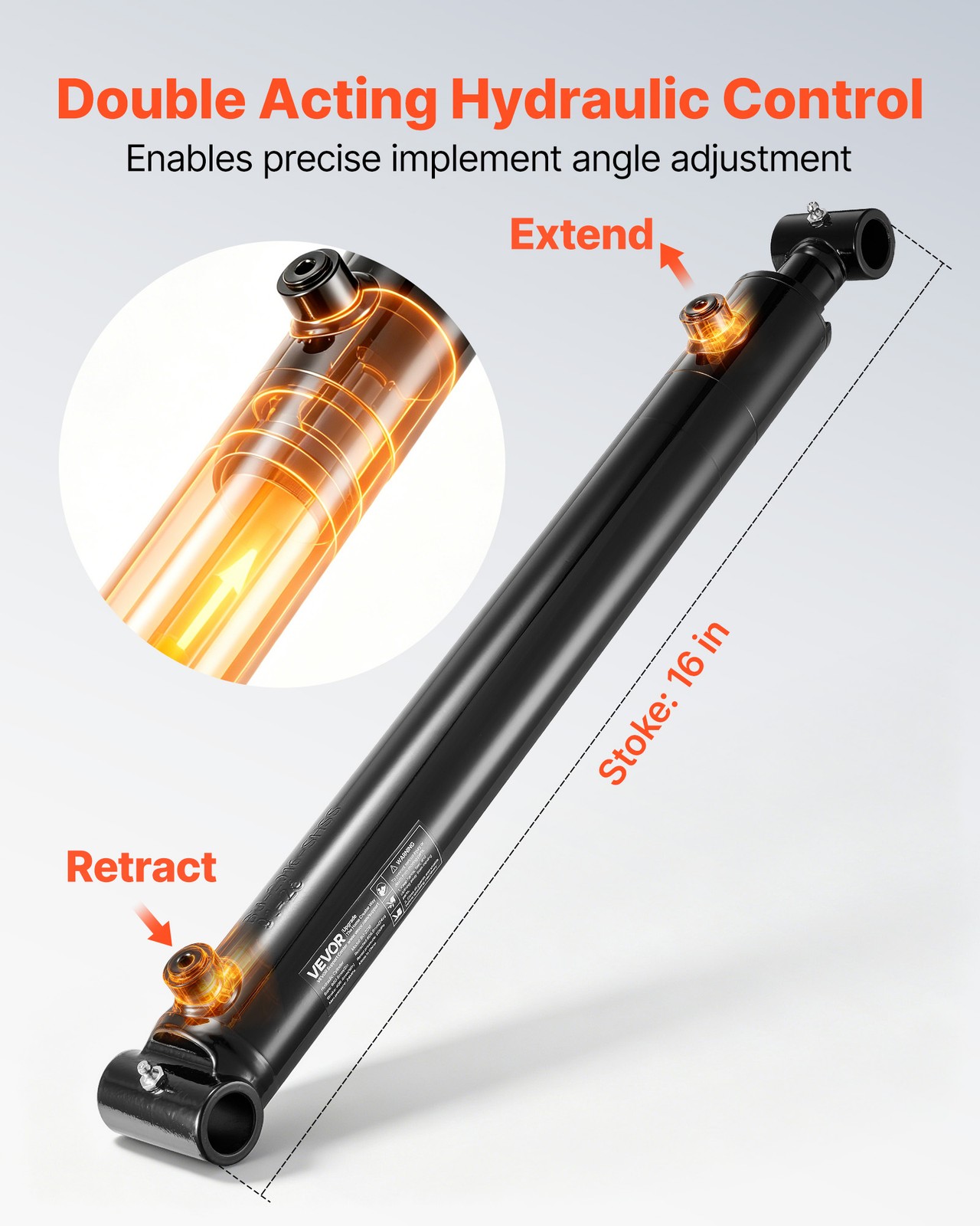 VEVOR Double Acting Hydraulic Cylinder Max 3500PSI Pressure 2″ Bore & 16″ Stroke