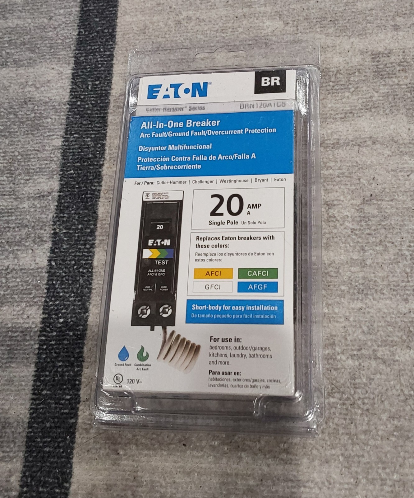 Eaton BRN120A1CS BR 20A 120V 1-Pole Arc Fault/Ground Fault Circuit Breaker NEWE2