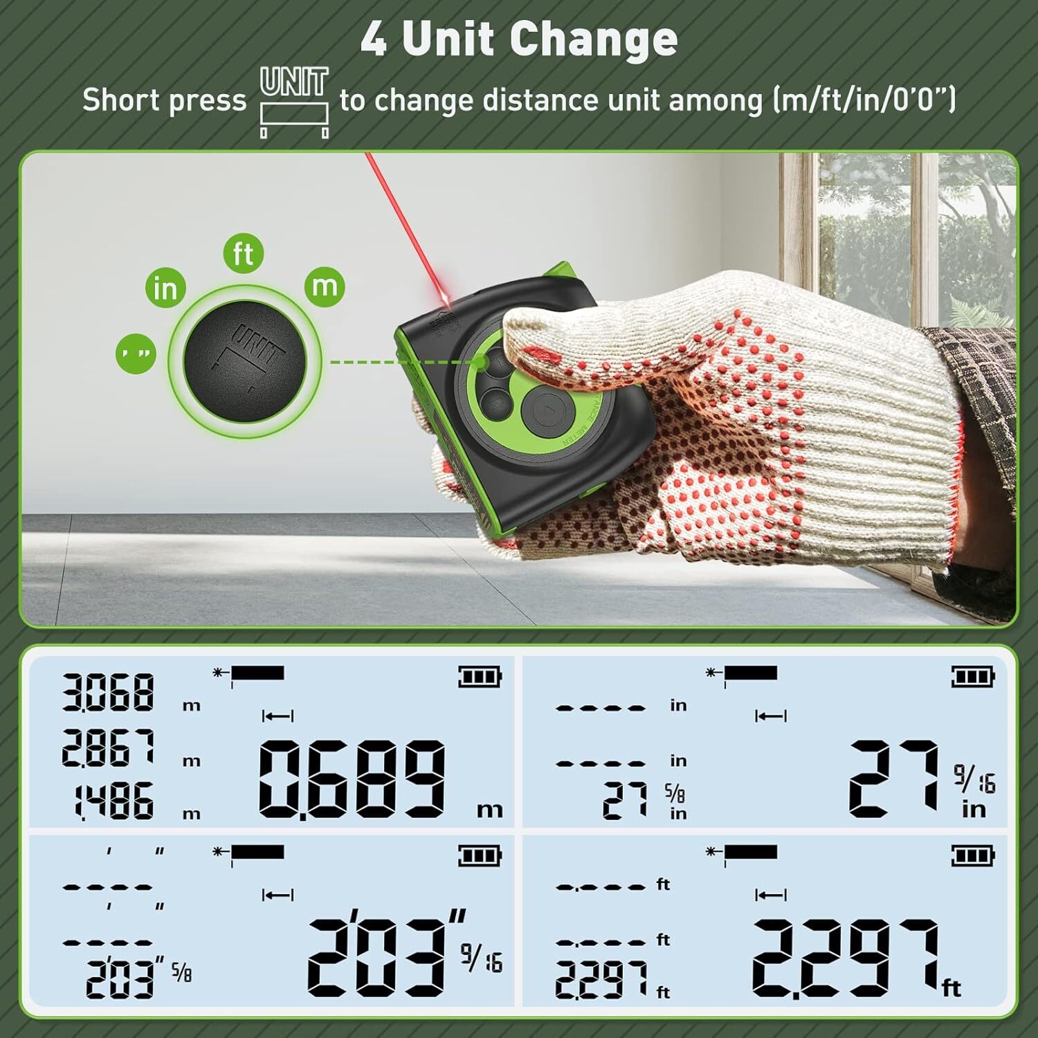 Huepar 2-in-1 Laser Tape Measure,197Ft Rechargeable Laser Measurement Tool & LCD