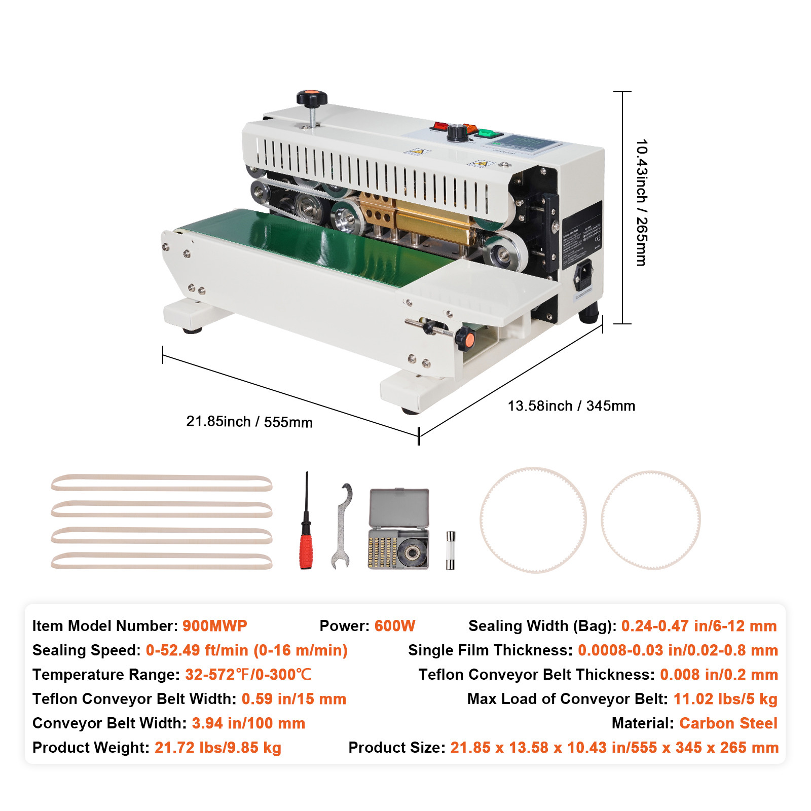 VEVOR Continuous Bag Band Sealing Machine Horizontal Band Sealer Carbon Steel