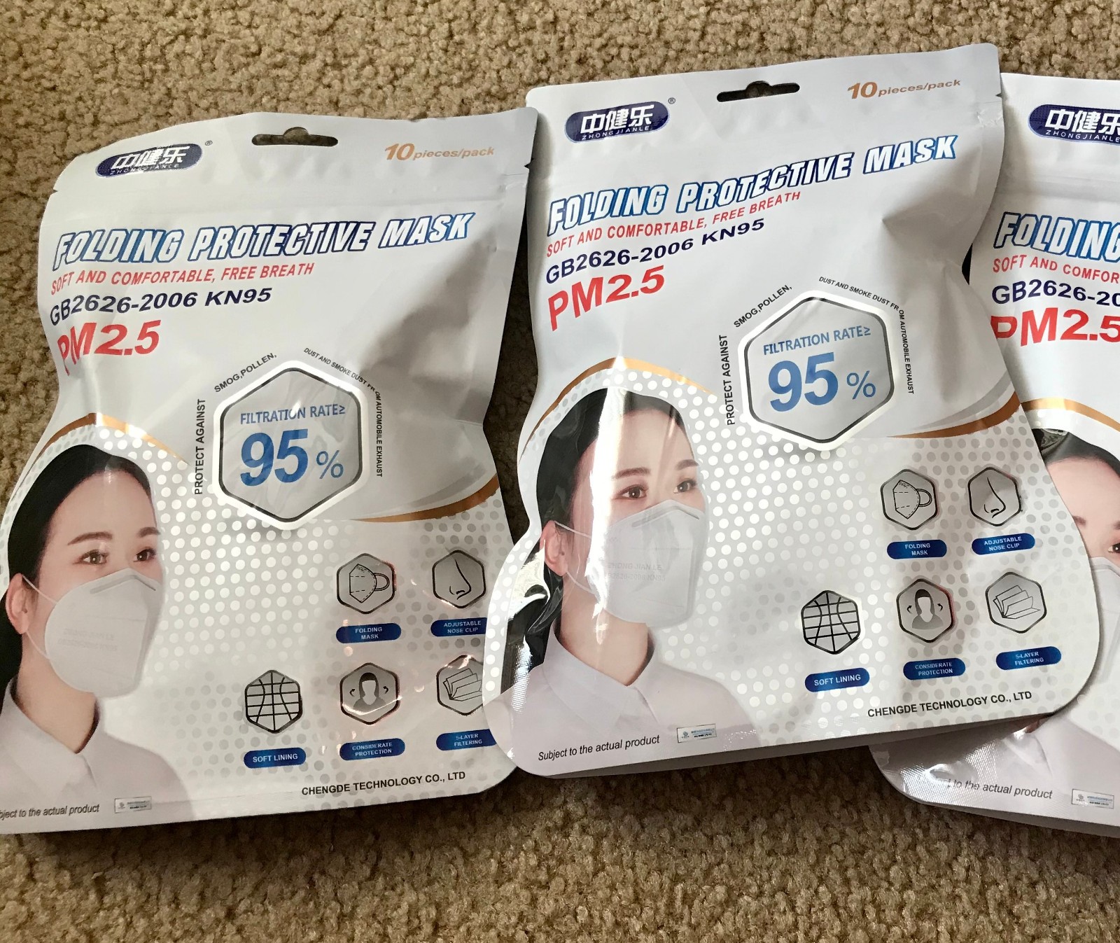 2 x 10 Pcs KN95 Protective MultiLayer Face Mask Disposable White