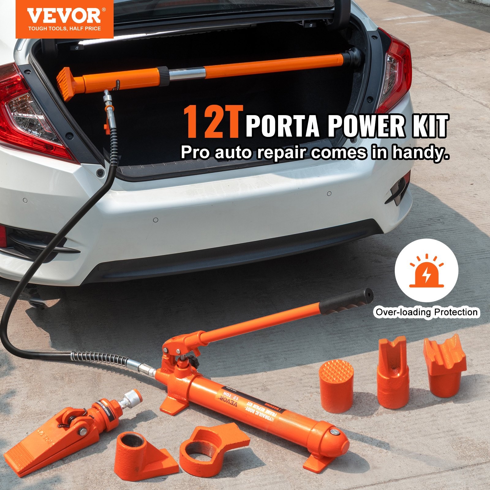 Hydraulic Ram Kit 12Ton Portable with Storage Case 4.6ft/1.4m Hose
