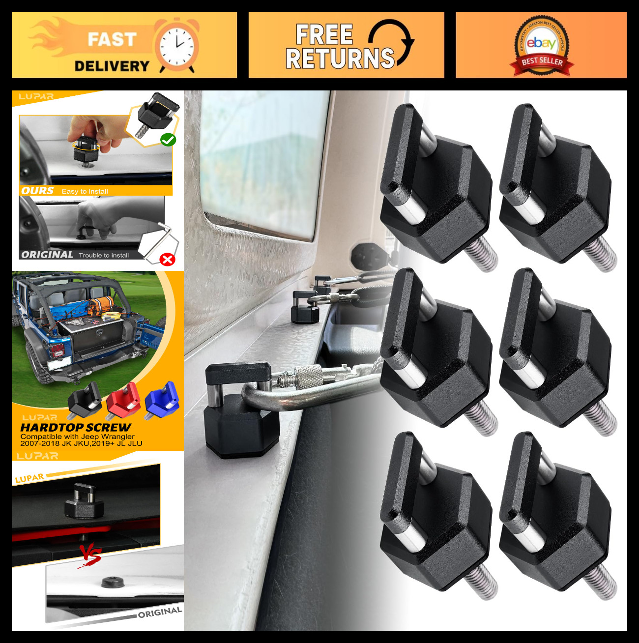Quick Release Thumb Screw D Ring, Aluminum Hardtop Bolts for Jeep Wrangler JK JL