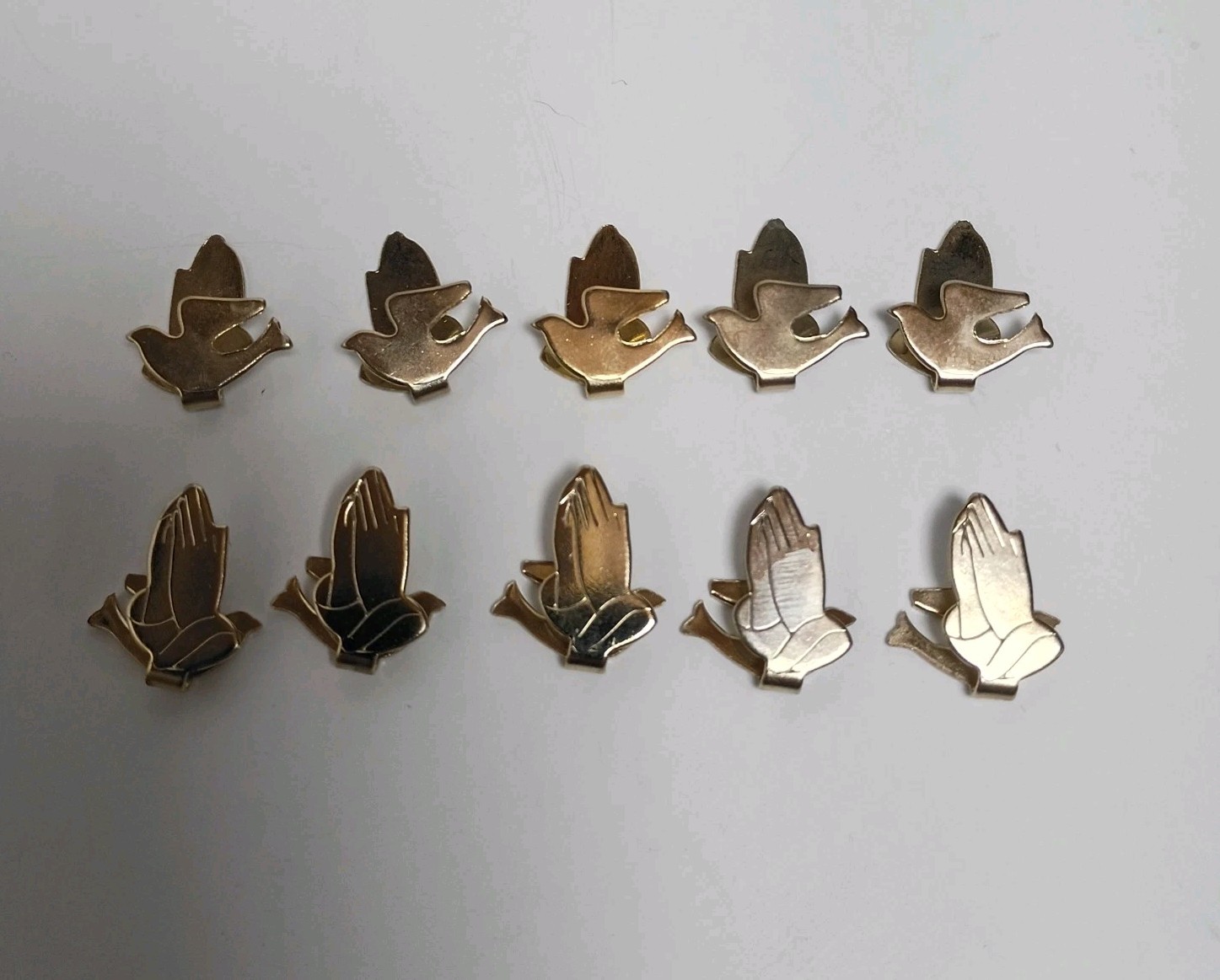 Lot of 10 Vintage Gold Tone Praying Hands Dove Bible Page Marker Bookmark Clips