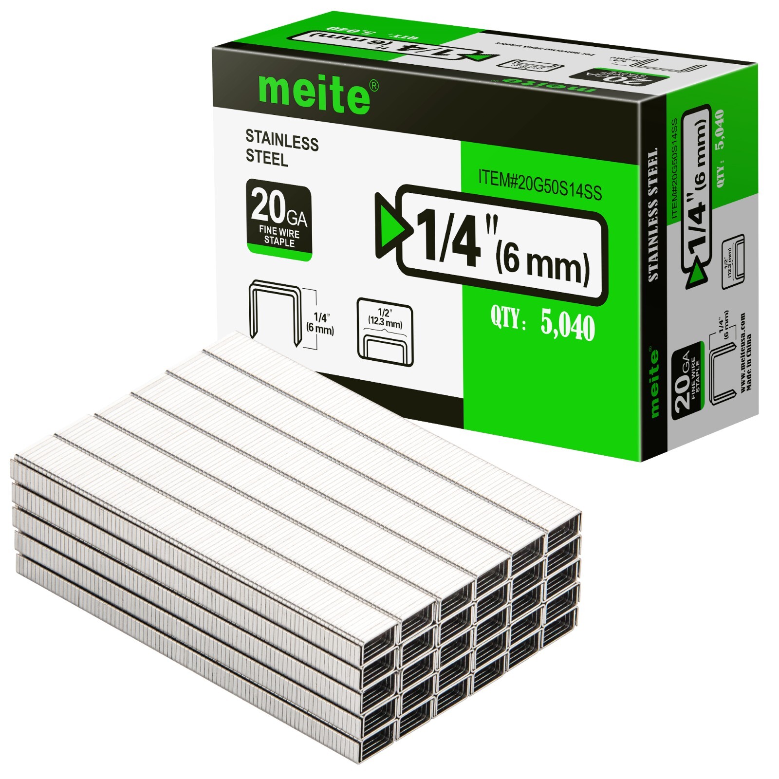 meite 20GA 1/2-Inch Crown Stainless Steel Upholstery Staples Anti-Rust, 5000 Pcs