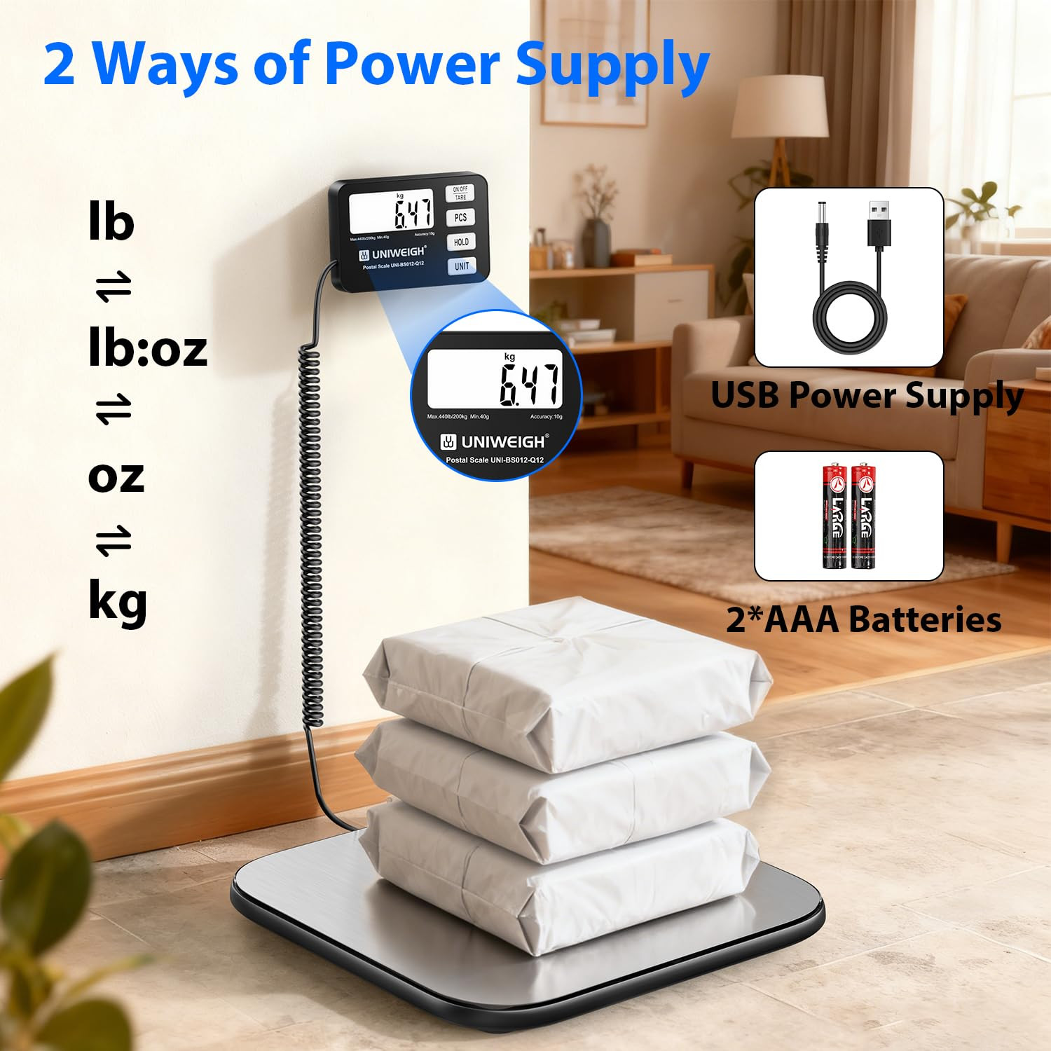 Shipping Scale 440Lb/0.35Oz Accuracy,Digital Postal Scale for Packages with Pcs/