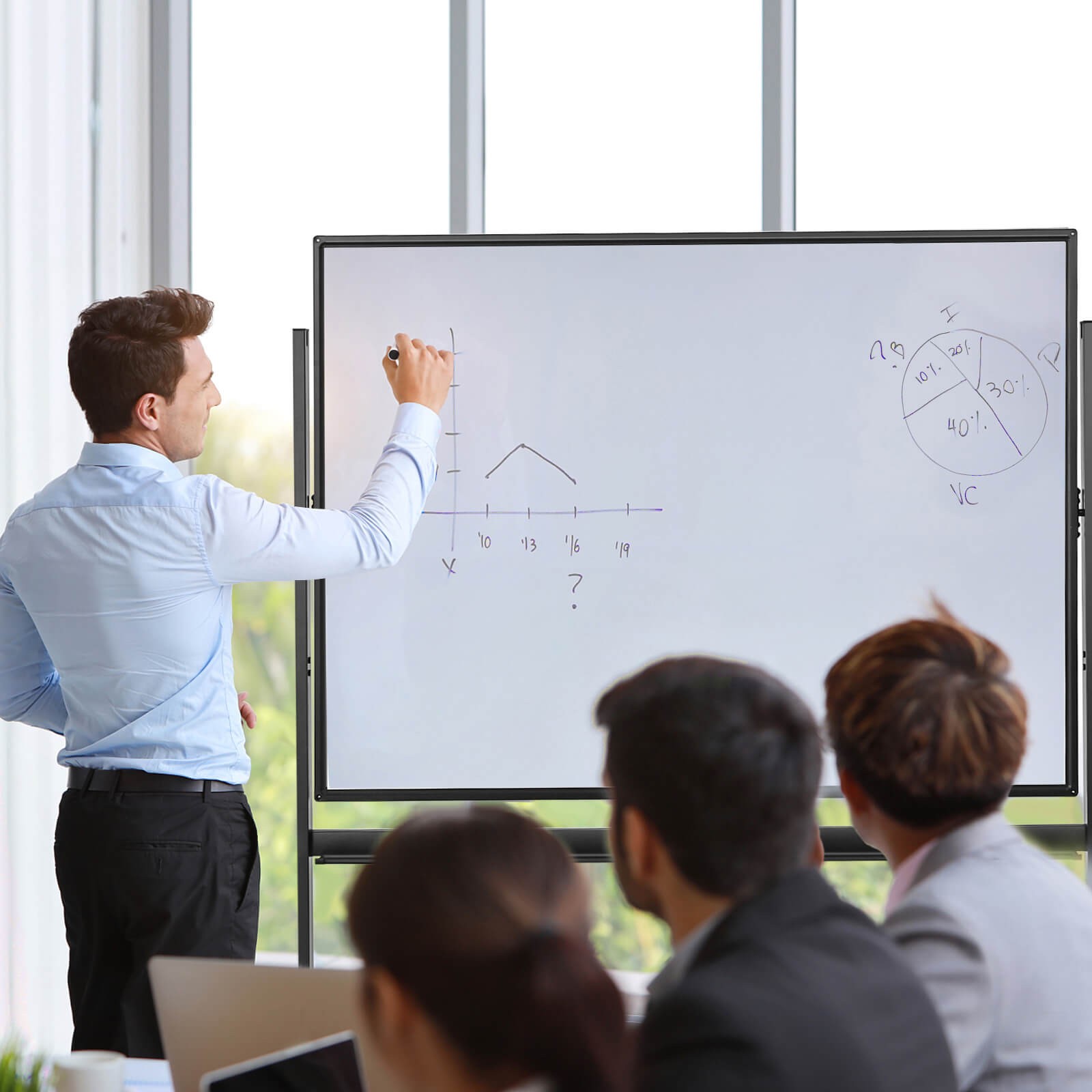 Costway Height Adjust 48″x36″ Mobile Magnetic Double-Sided Reversible Whiteboard