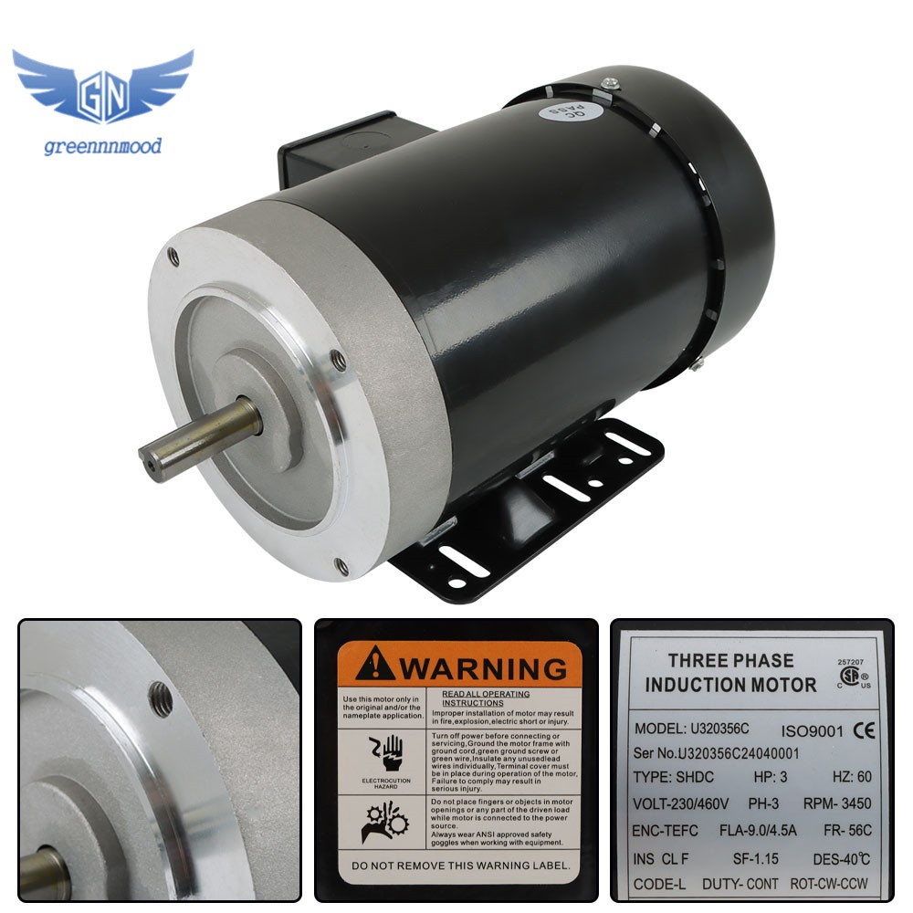 3450RPM 3HP General Purpose Three Phase Motor 230V/460V CW/CCW TEFC 2Pole 60HZ
