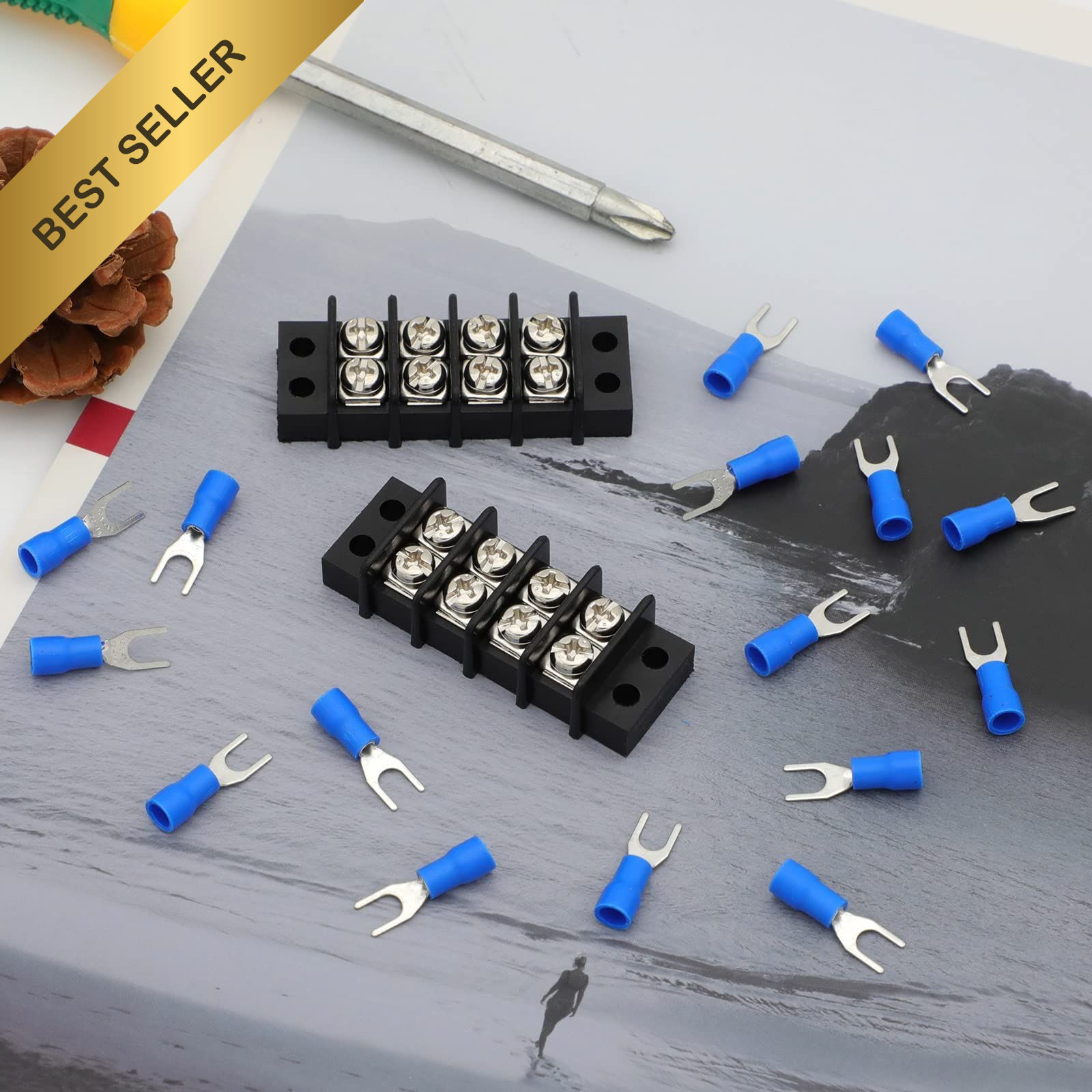 Dual Row Screw Terminal Block 2 Pack 4 Circuits 20A 300V Heat Shrink Connectors