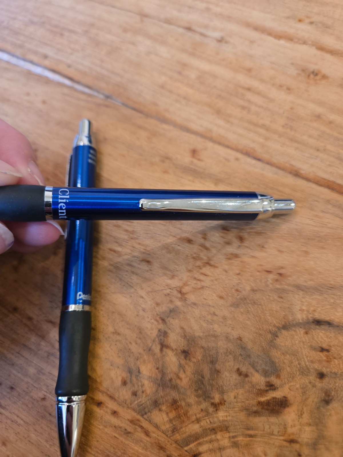 Vintage Pentel Client Retractable Ballpoint Pens Medium Line Blue Body Ink Metal