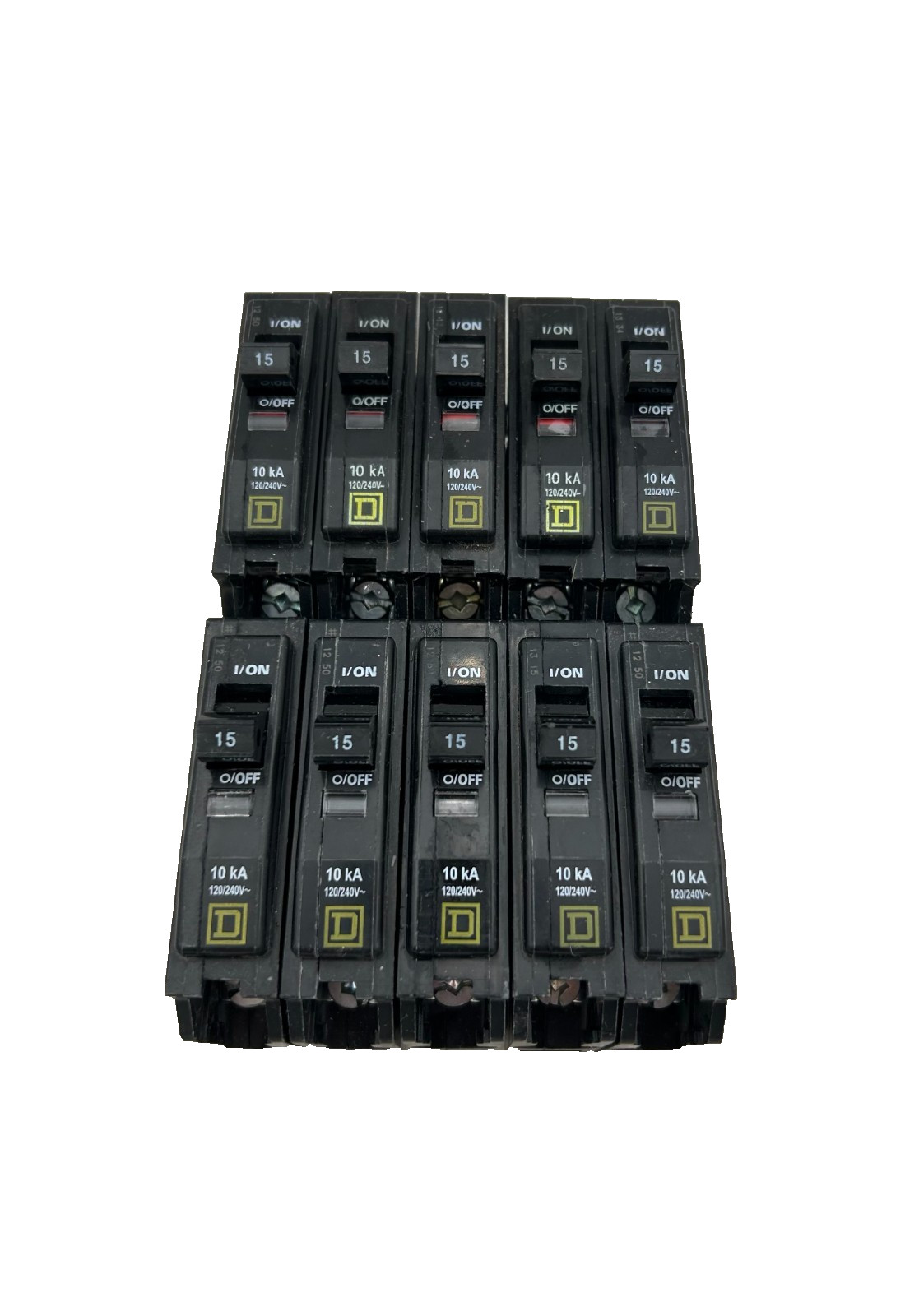 (10) New No Box Square D QO115 Circuit Breaker Plug-in 15A 1-Pole 120/240V
