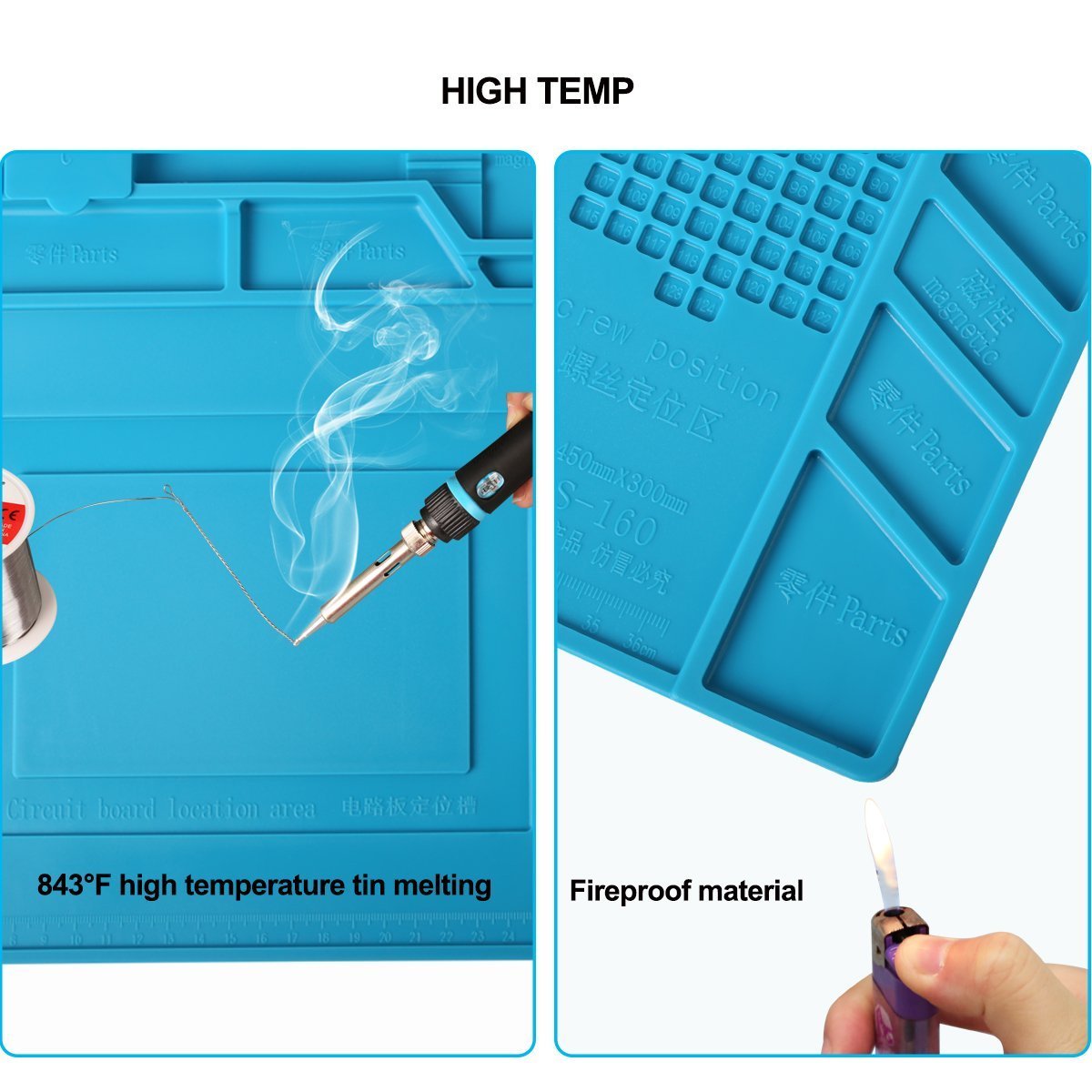 Magnetic Heat Insulation Silicone Pad Mat Platform For Soldering Repair 45x30cm