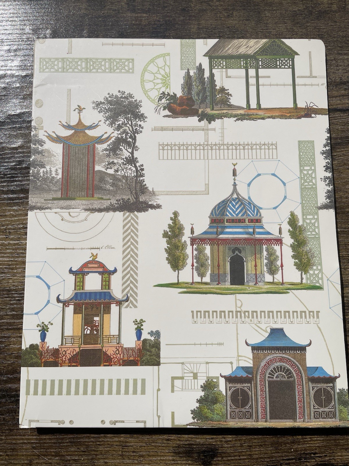 CASPARI Fine Stationary File Presentation Folders Pocket Set Chinese Pagoda