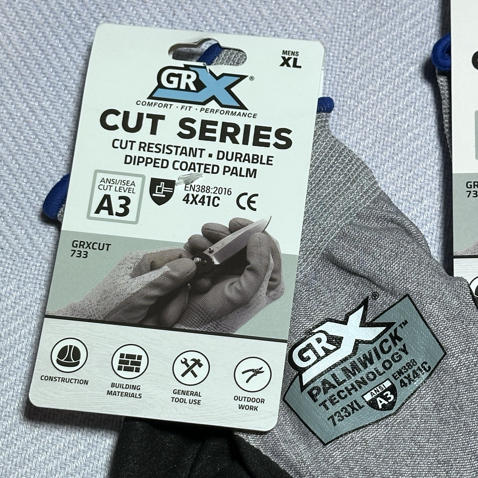 GRX Cut Series Gloves 5 Pair Mens XL Cut Level A3 Dipped Coated Palm Durable