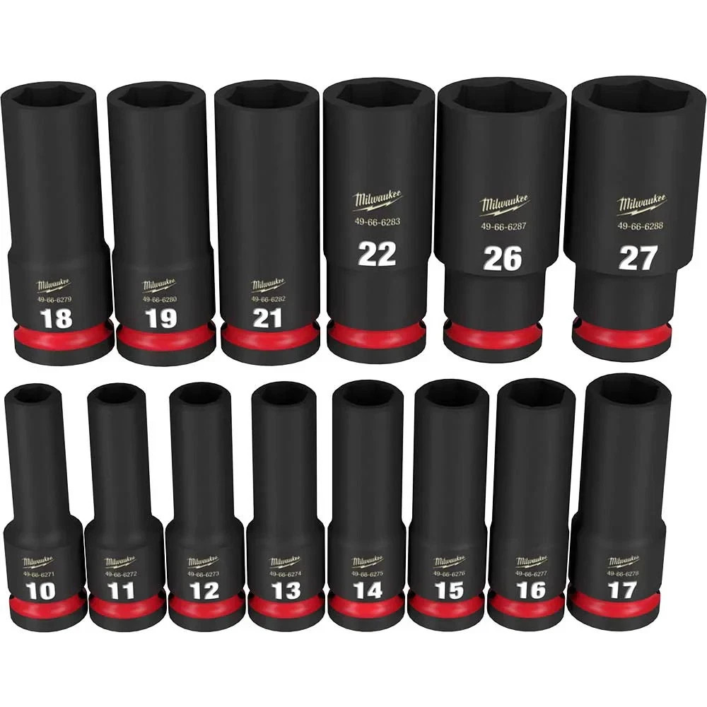 Milwaukee 49-66-7014 SHOCKWAVE 1/2″ Impact Socket Set Metric Deep 14PC OEM