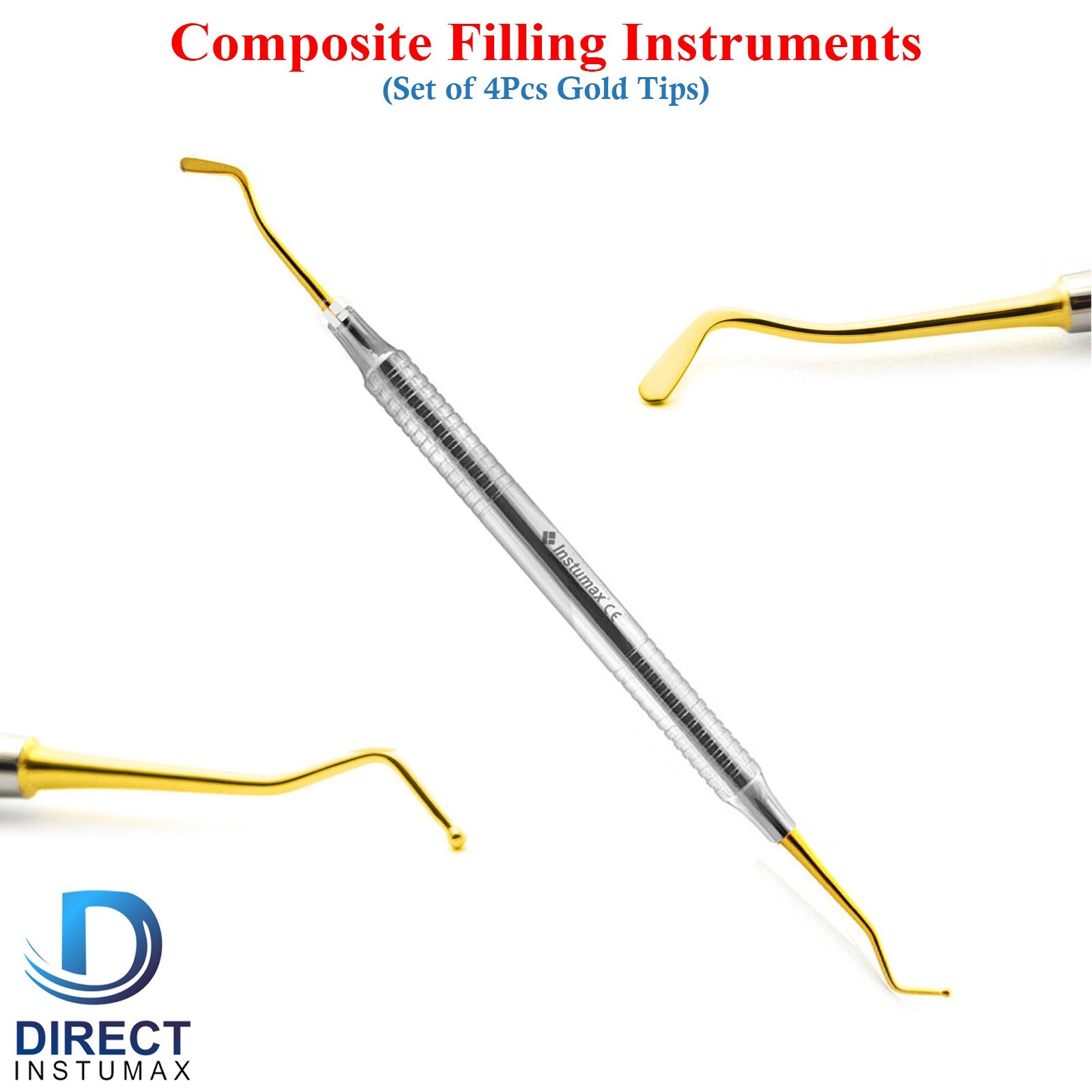Set Of 4 Dental Resin Filling Instruments Composite Restorative Gold Titanium