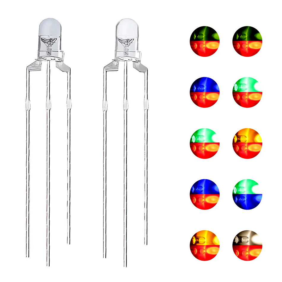3mm 3-Pin LED Red/Yellow Red/Blue Red/Green Yellow/Green Bi-color Diffused Leds
