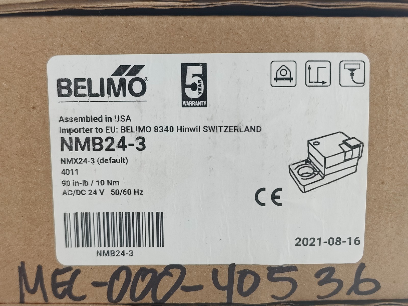 NEW Belimo Direct Coupled Damper Actuator NMB24-3