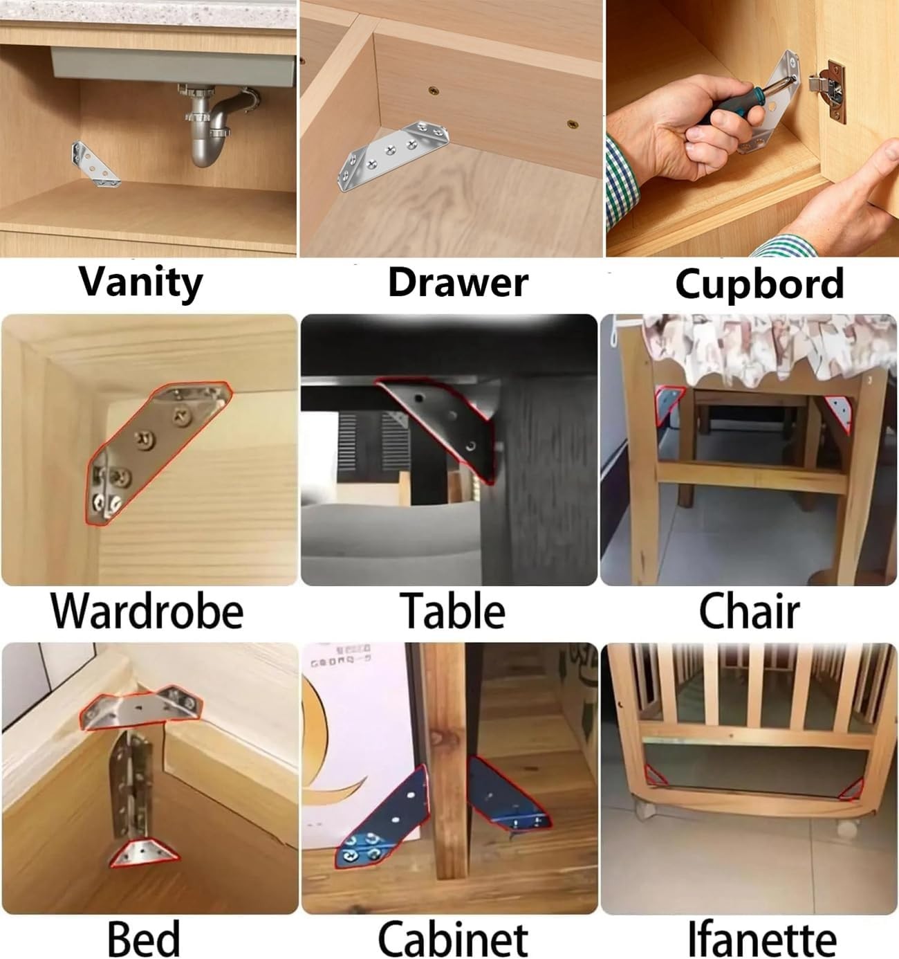 Versatile 20PCS Stainless Steel L Brackets – Ideal for DIY Furniture Projects