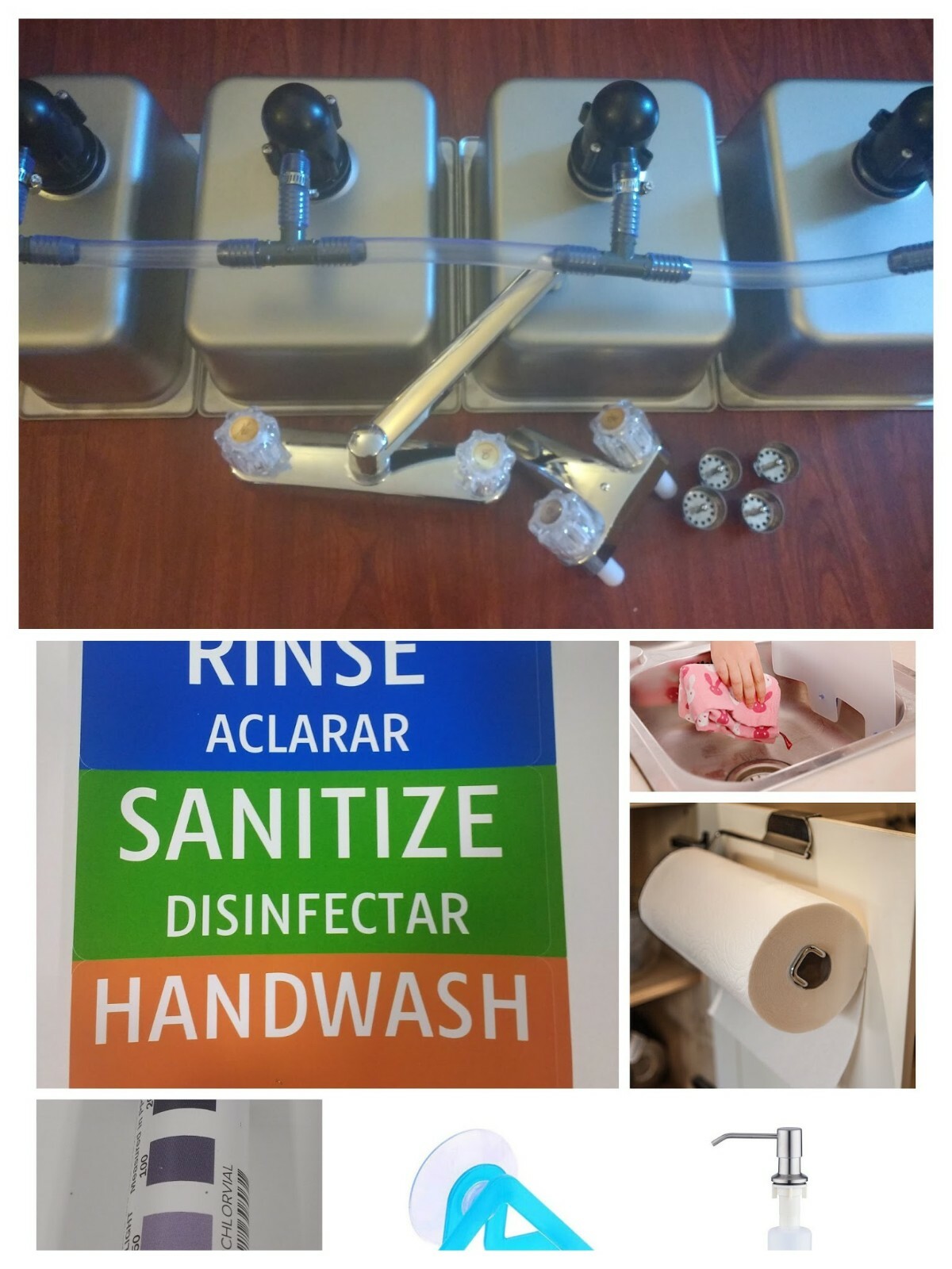 4 Compartment Portable Concession Sink & Drain Kit 3 Large 1 Standard W/Extras
