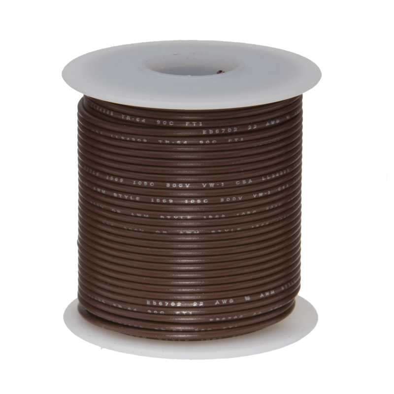 22 AWG Gauge Solid Hook Up Wire Brown 100 ft 0.0253″ UL1007 300 Volts