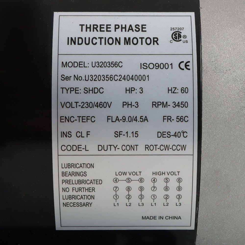 3450RPM General Purpose Three Phase Motor 230V/460V CW/CCW TEFC 2Pole 60HZ 3HP