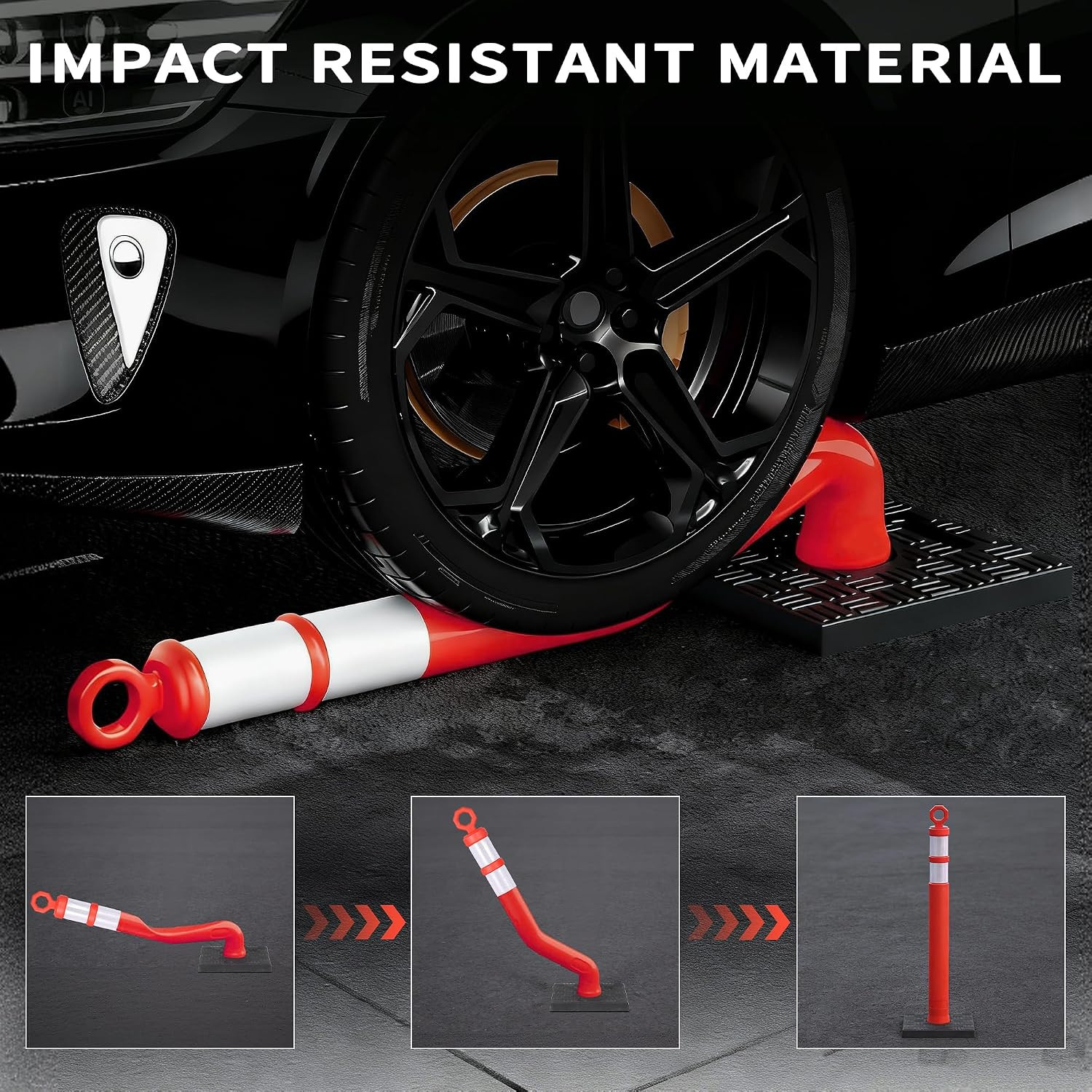 6 Pack 42 Inch Orange Traffic Delineator Posts, Heavy-Duty Safety Posts with 360
