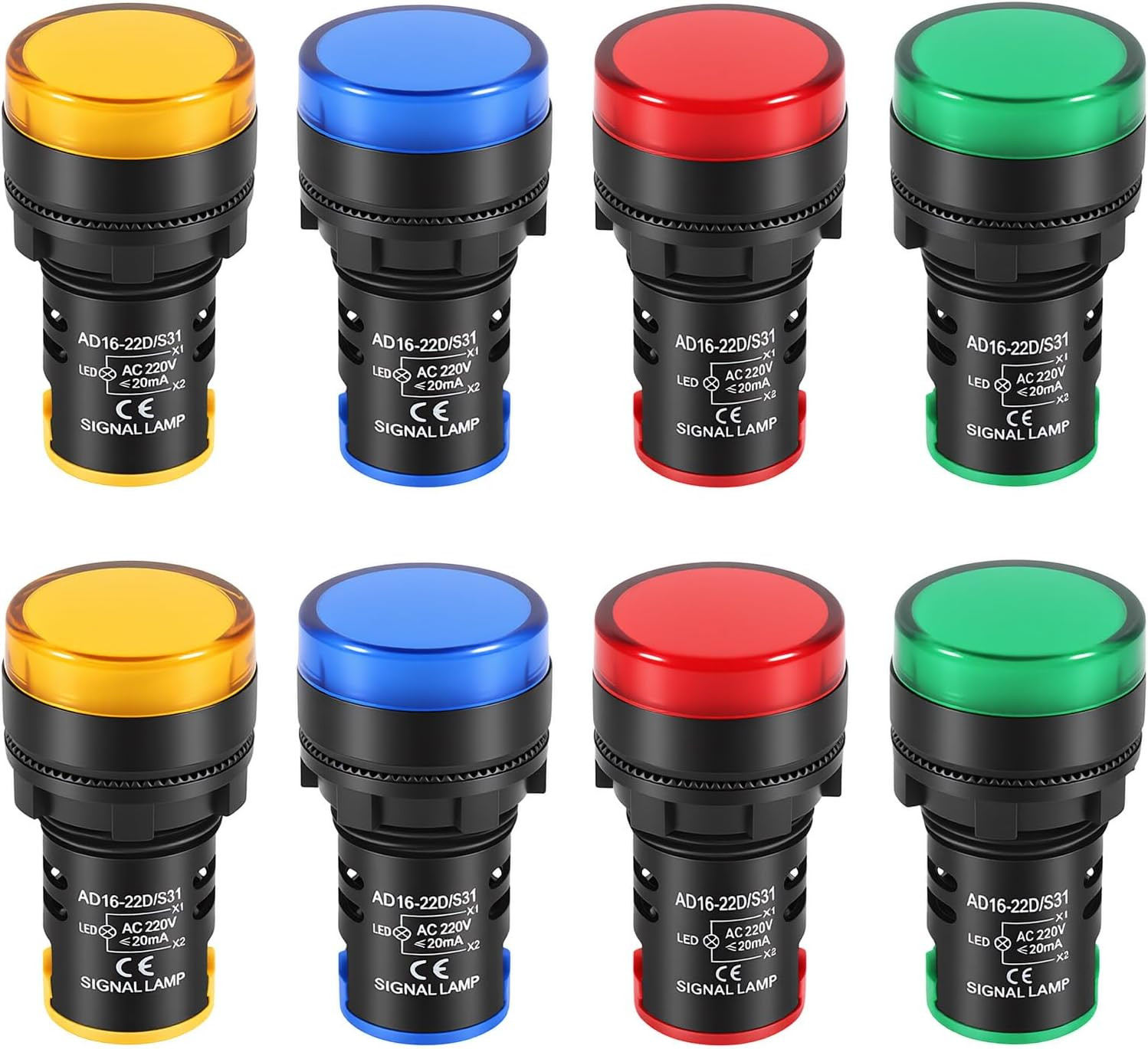 8Pcs 22Mm AC/DC 12V-24V LED Power Indicator Light, 20Ma Flashing Pilot Signal Pa