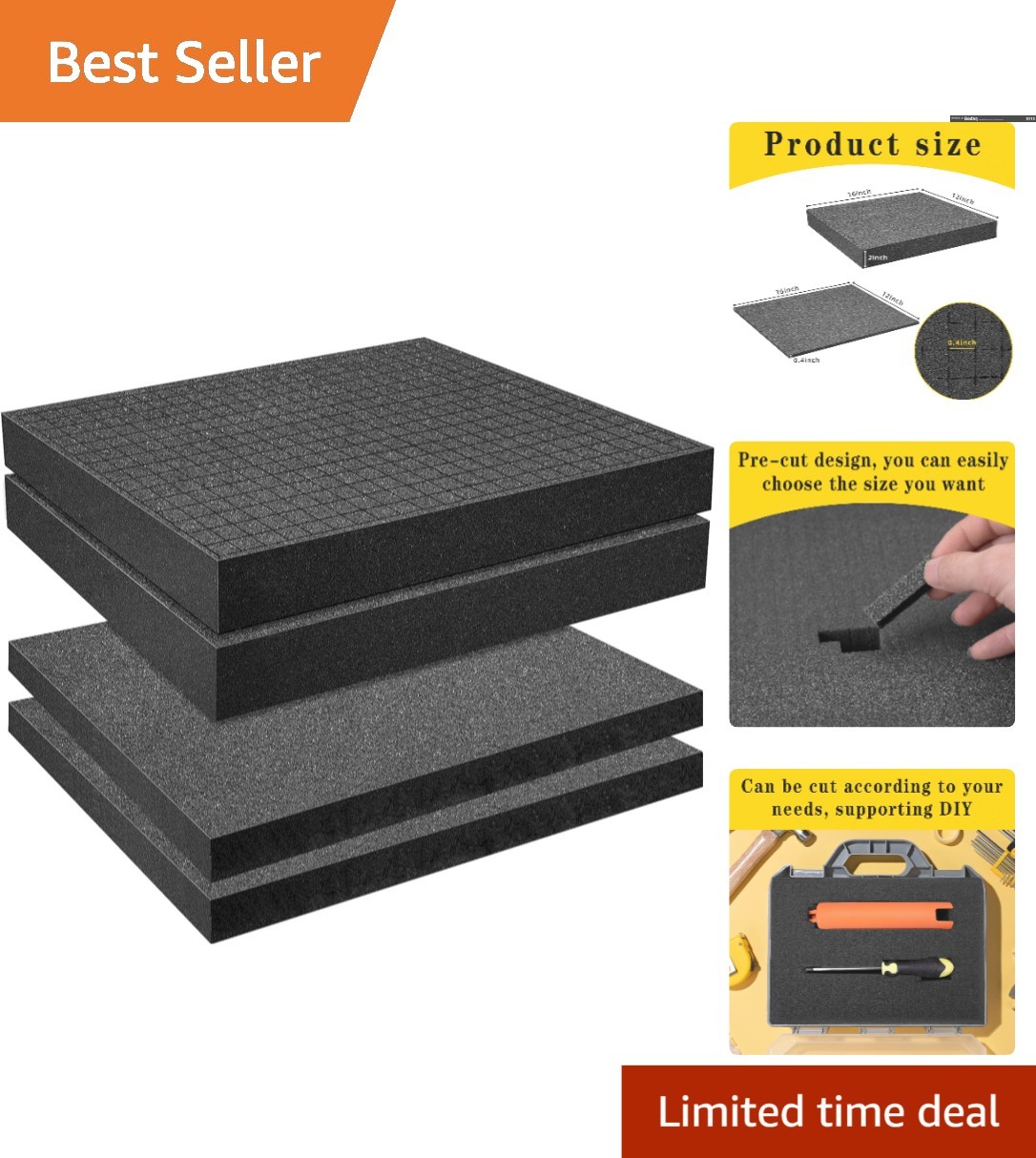 4 PCS Pick Apart Foam Inserts (16x12x2 & 16x12x0.4) for Ultimate Storage Safety