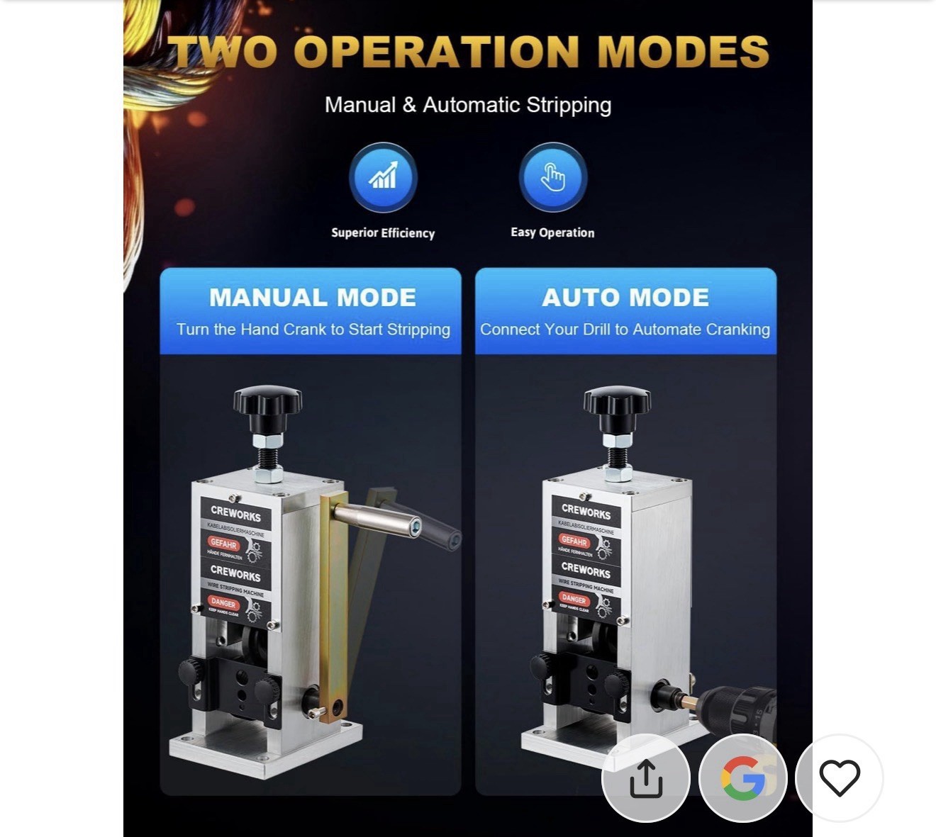 CREWORKS Manual Drill Powered Wire Stripper Machine, Manual & Auto Mode
