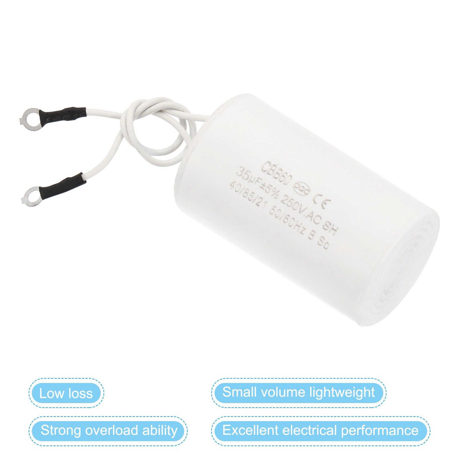 CBB60 35uF Running Capacitor AC250V 2 Wires 50/60Hz Cylinder 1.52×2.73″
