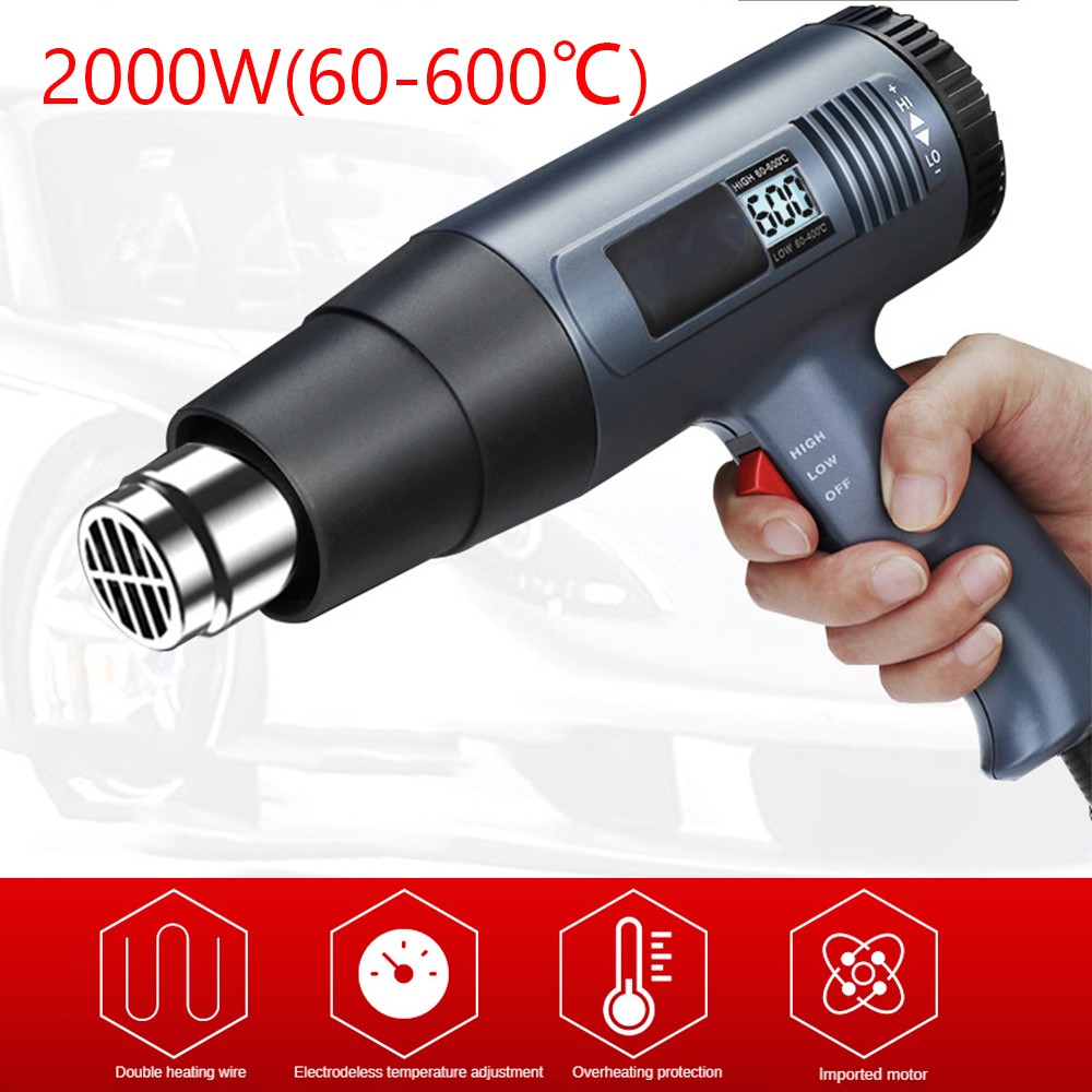 2500W Heat Gun Electric Hot Air Gun Dual Temperature LCD Display 4 Nozzles 110V