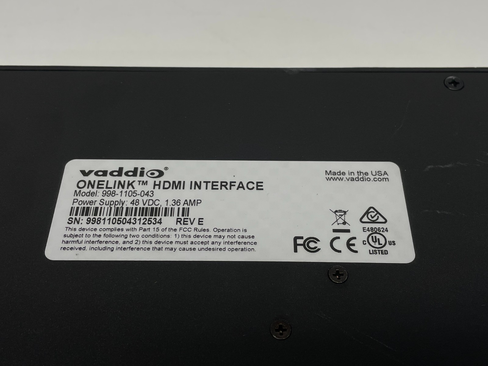 Vaddio ROBOSHOT 12E OneLINK System HDBT Camera and ONELINK HDMI Interface