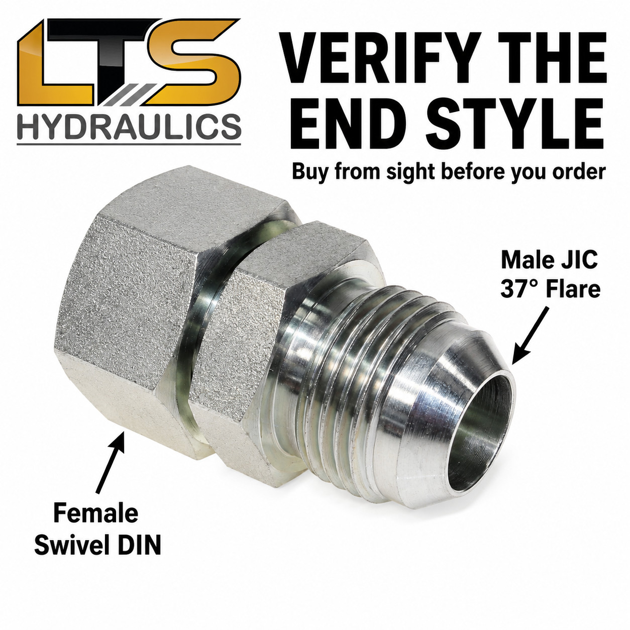 5/8″ Male JIC x 26mm DIN Swivel Chinese Excavator Conversion to JIC 9197-10-26