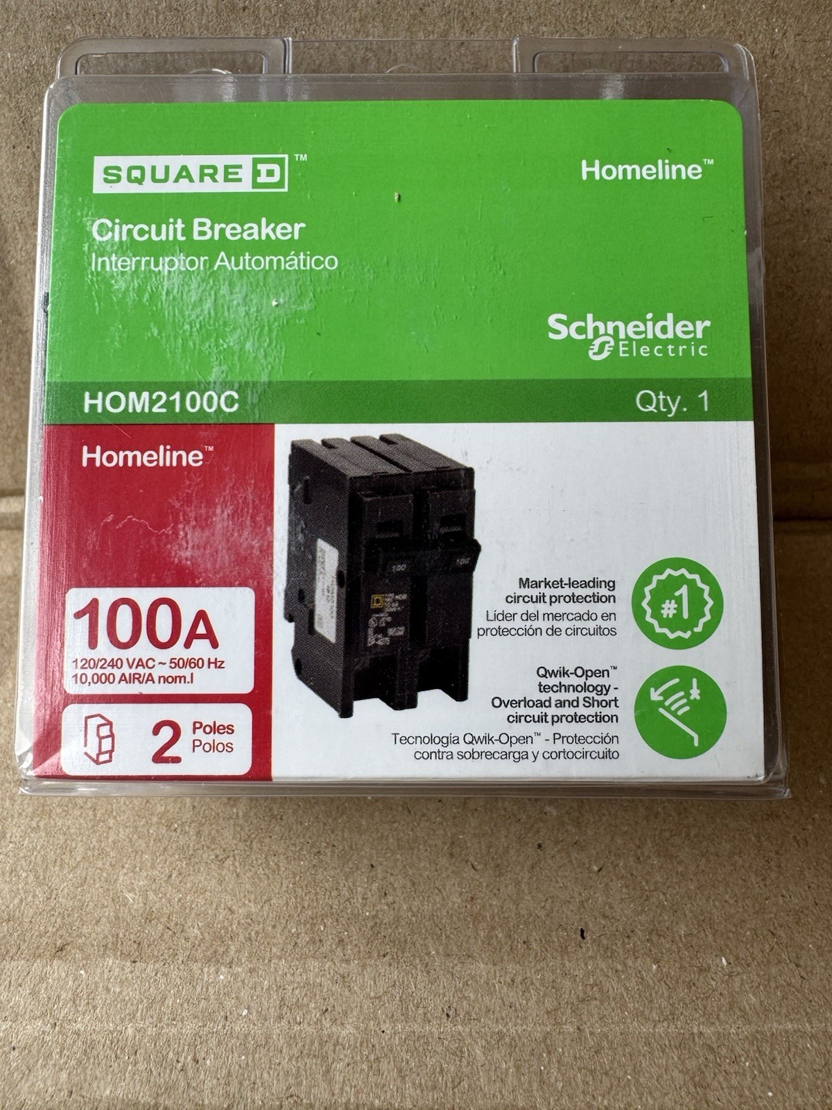 Square D HOM2100C 100A 2P Circuit Breaker 100 Amp 2 Pole Homeline HOM