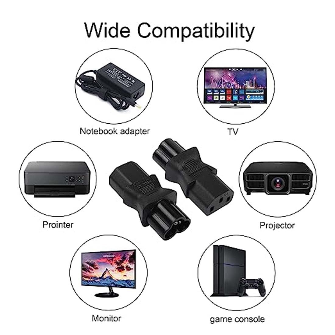 2 Pack IEC320 C6 To C13 Power Adapter 3 Pole Female To 3 Pin Male AC Plug