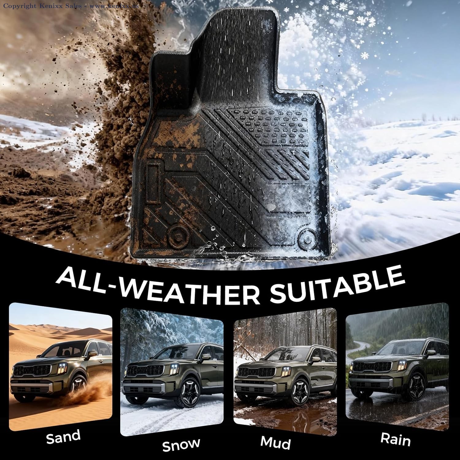 Kia Telluride 2020-2025 TPE All Weather Floor Mats Set, 7/8 Seats, Custom Fit