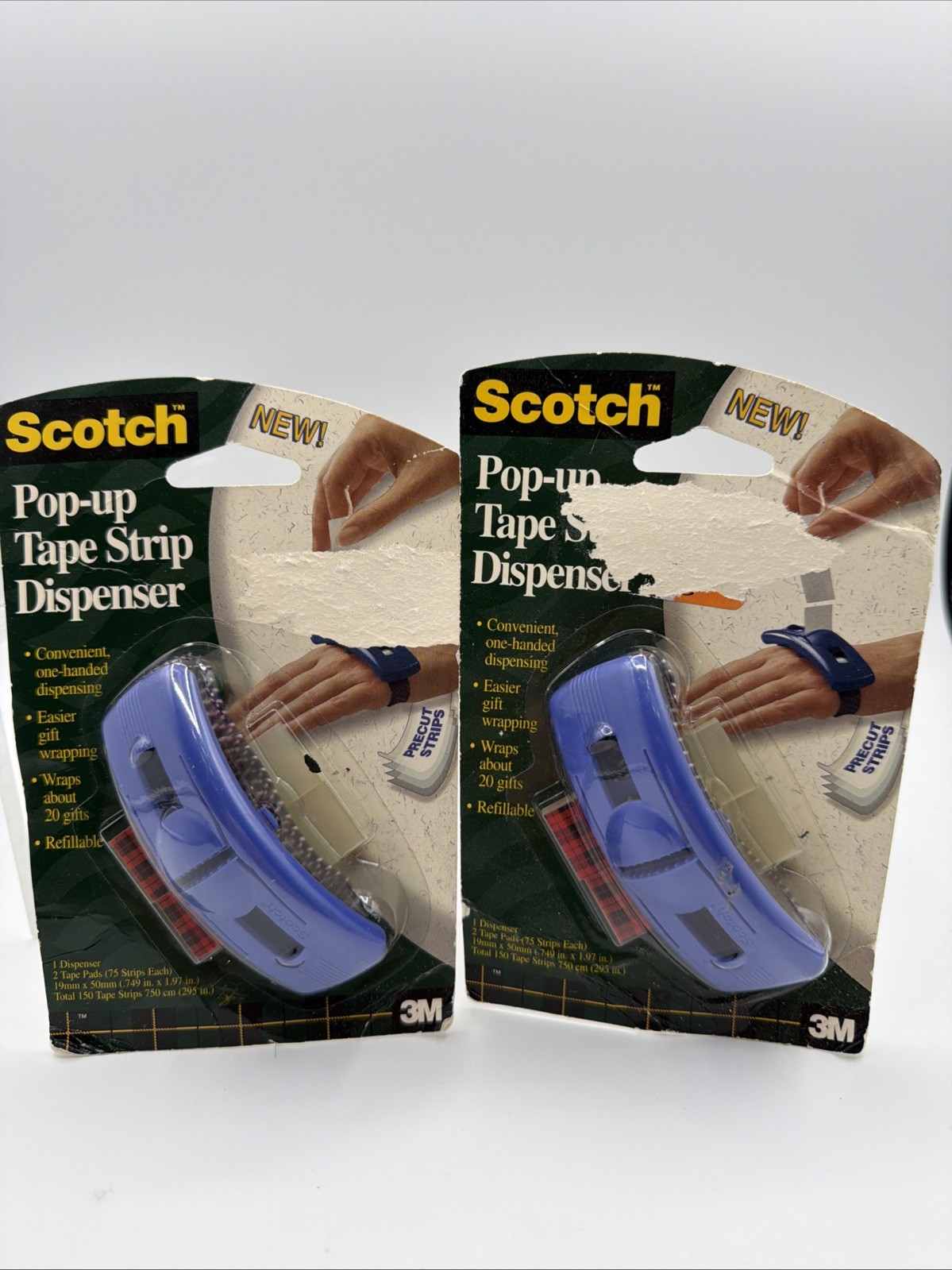 New Scotch Pop-Up Tape Dispenser Wrist Bracelet Pre Cut Tape Strip Lot Of 2