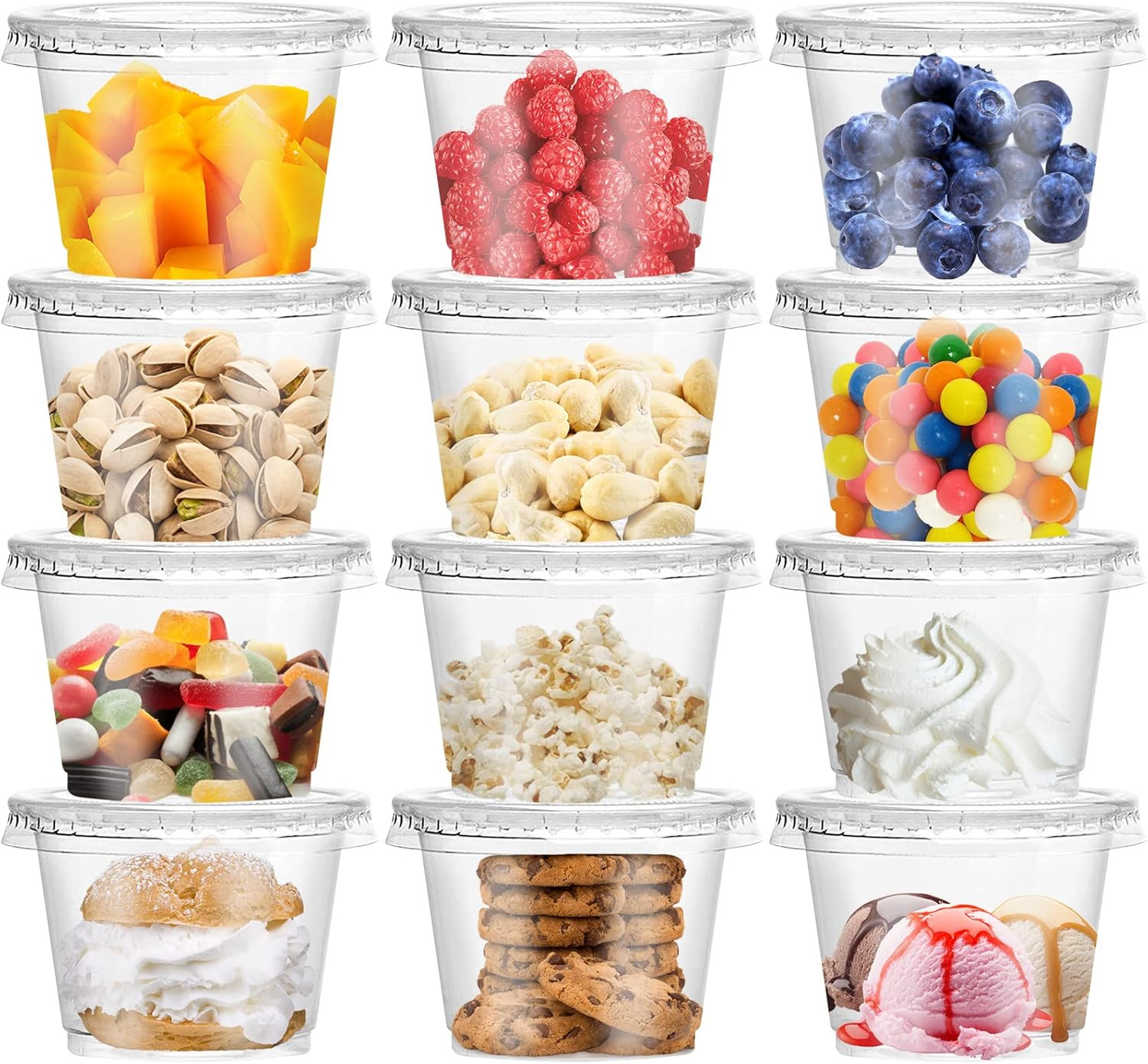 50 Pack 8 OZ Disposable Plastic Cups with Lids,Clear Portion Cups