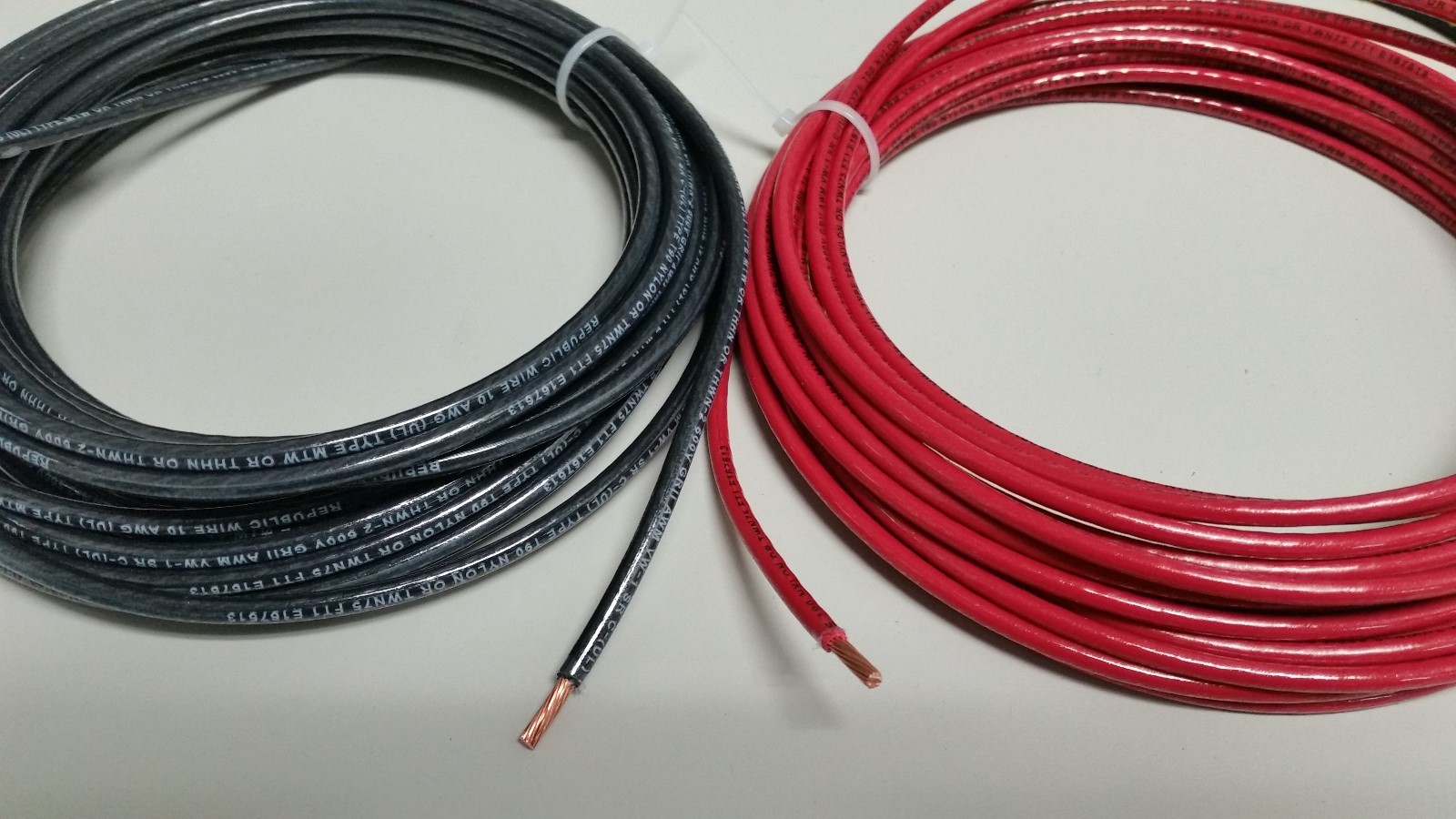 10 GAUGE THHN THWN WIRE BLACK + RED 75 FEET EA THWN 600V COPPER STRANDED