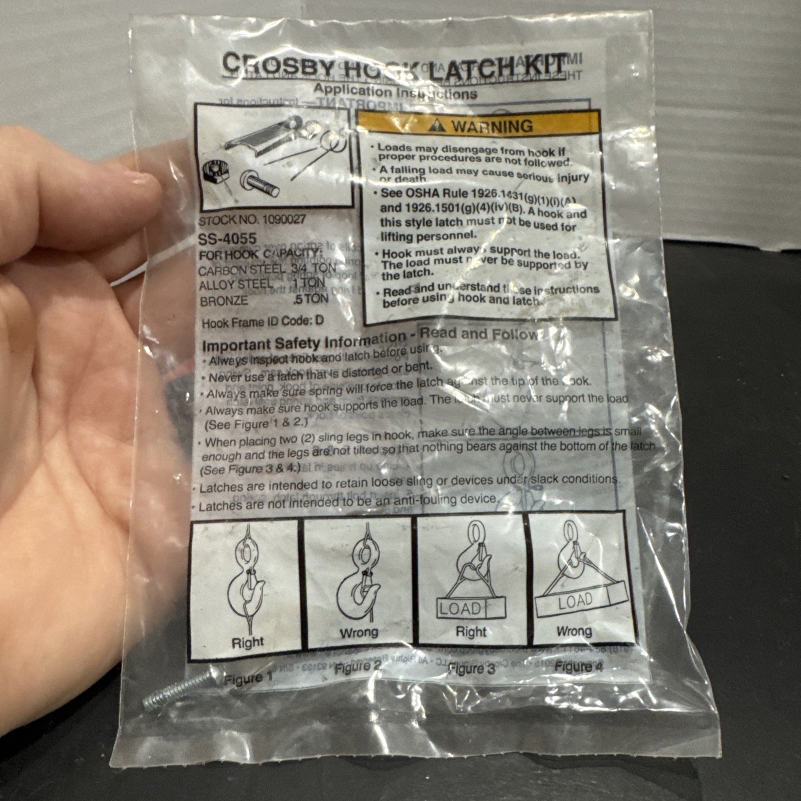 Crosby Hook Latch Kit SS-4055 Hook Frame ID-D NOS