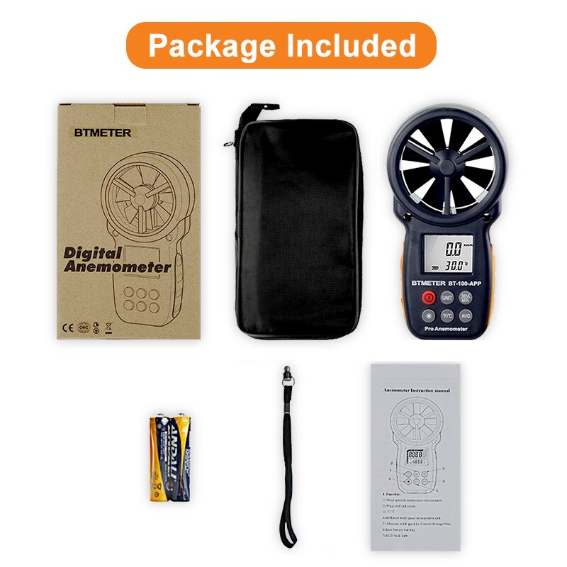 BTMETER Wind Speed Meter Handheld Anemometer Air Flow MAX/MIN/AVG Temperature