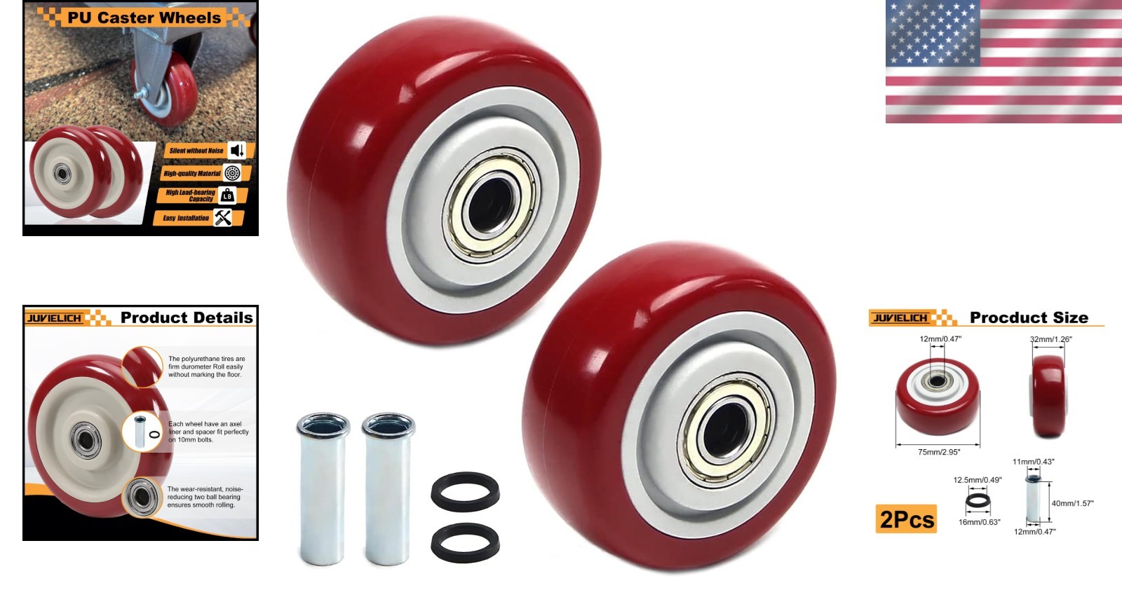 Universal Fit 2Pcs 3-Inch PU Caster Wheels – Ideal for Trolleys and Workbenches