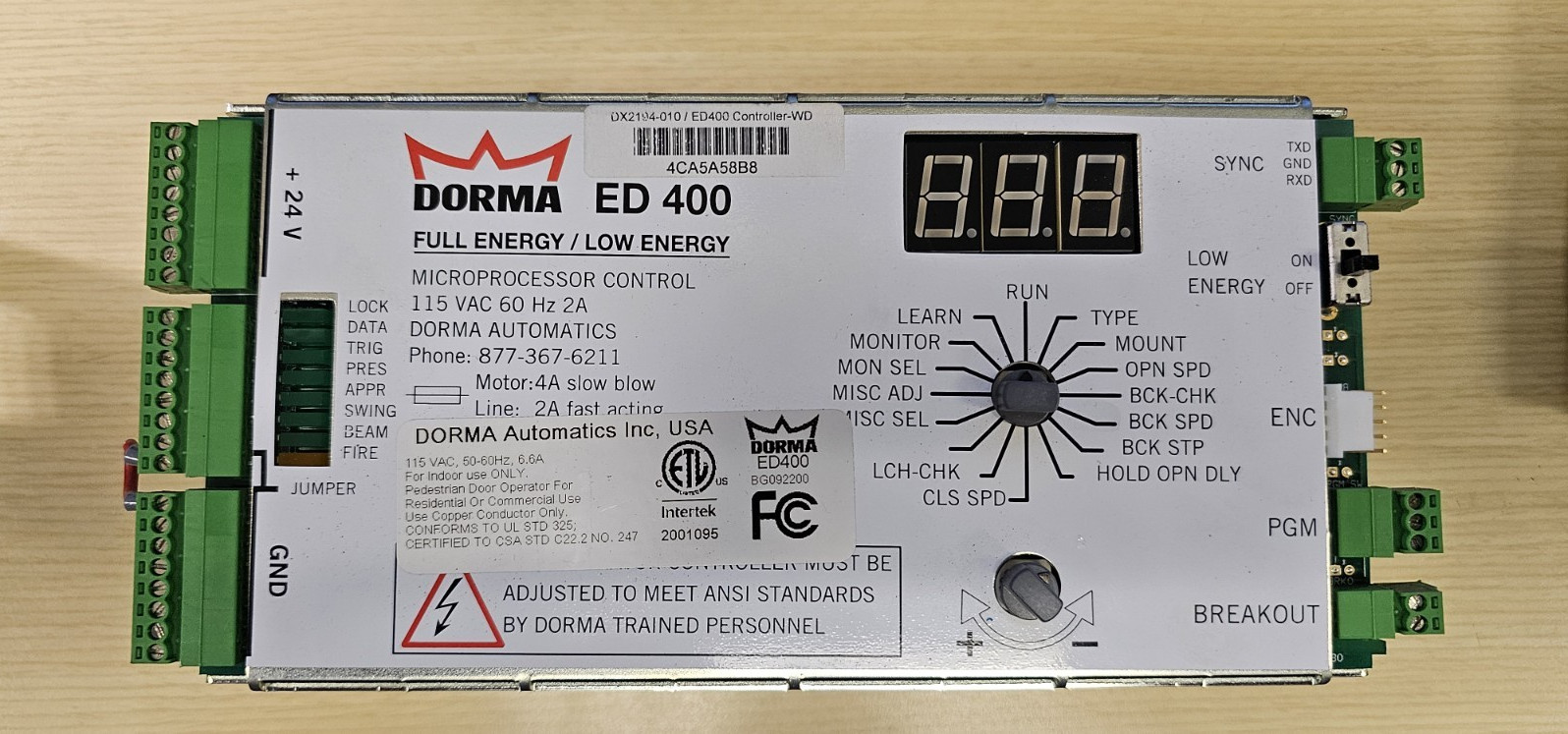 DORMA ED 400 Door Operator Controller Microprocessor Module DX2194-010
