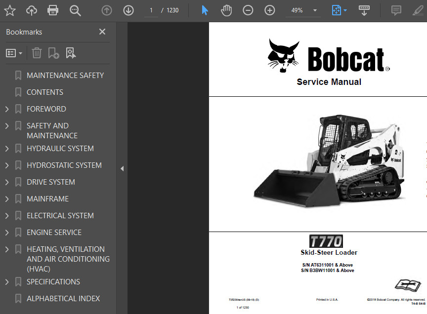 BOBCAT T770 COMPACT TRACK LOADER OPERATORS SERVICE REPAIR SHOP MANUAL PDF USB