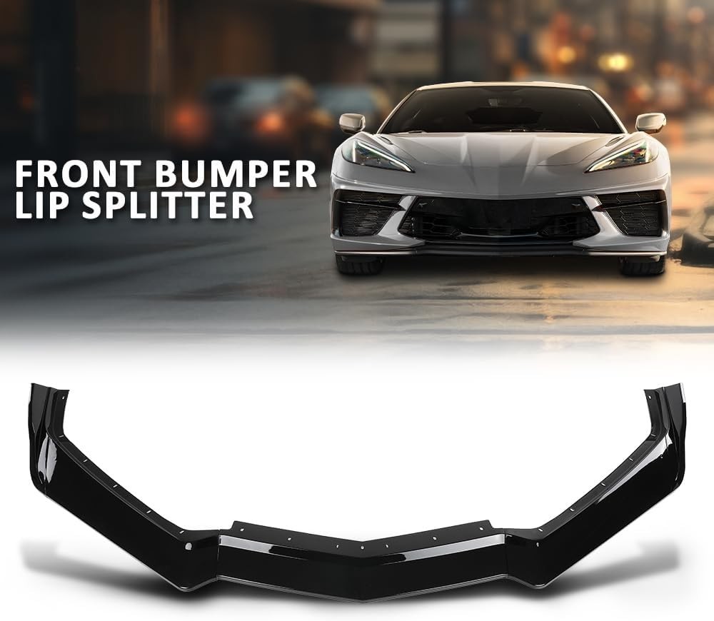 Front Bumper Lip Splitter Compatible Chevy Corvette C8 All Model 2020-2024 Black